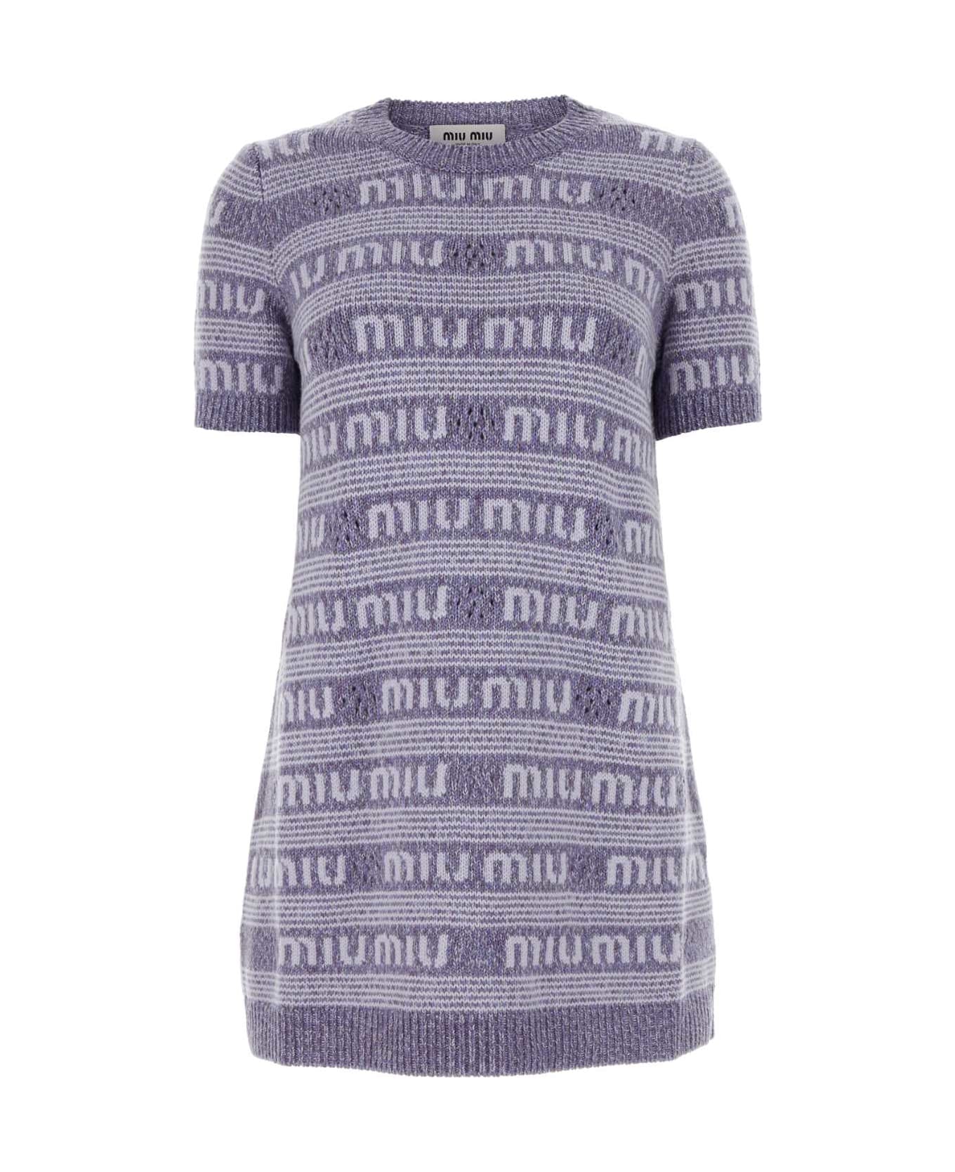 Miu Miu Embroidered Wool Blend Mini Sweater Dress - GLICINE