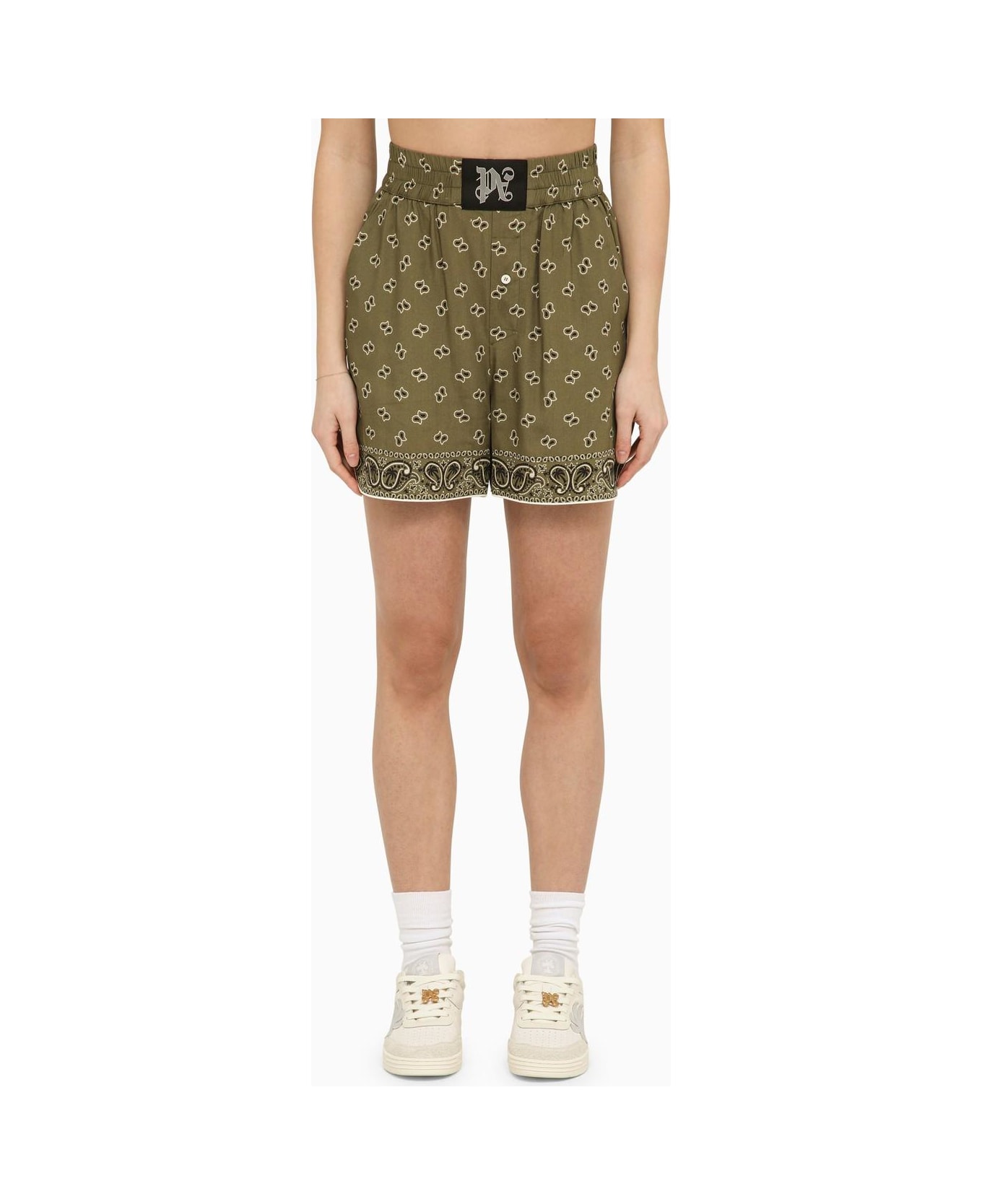 Palm Angels Shorts With Paisley Motif - Military b