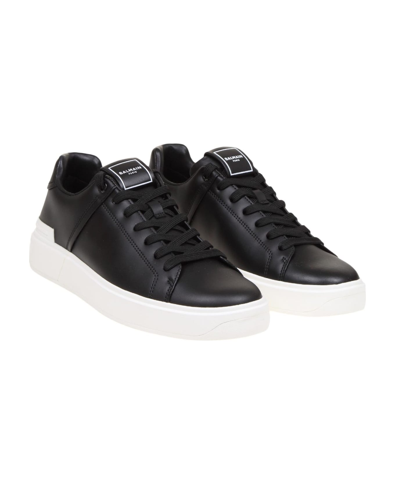 Balmain Black Leather B-court Sneakers - Noir/Blanc