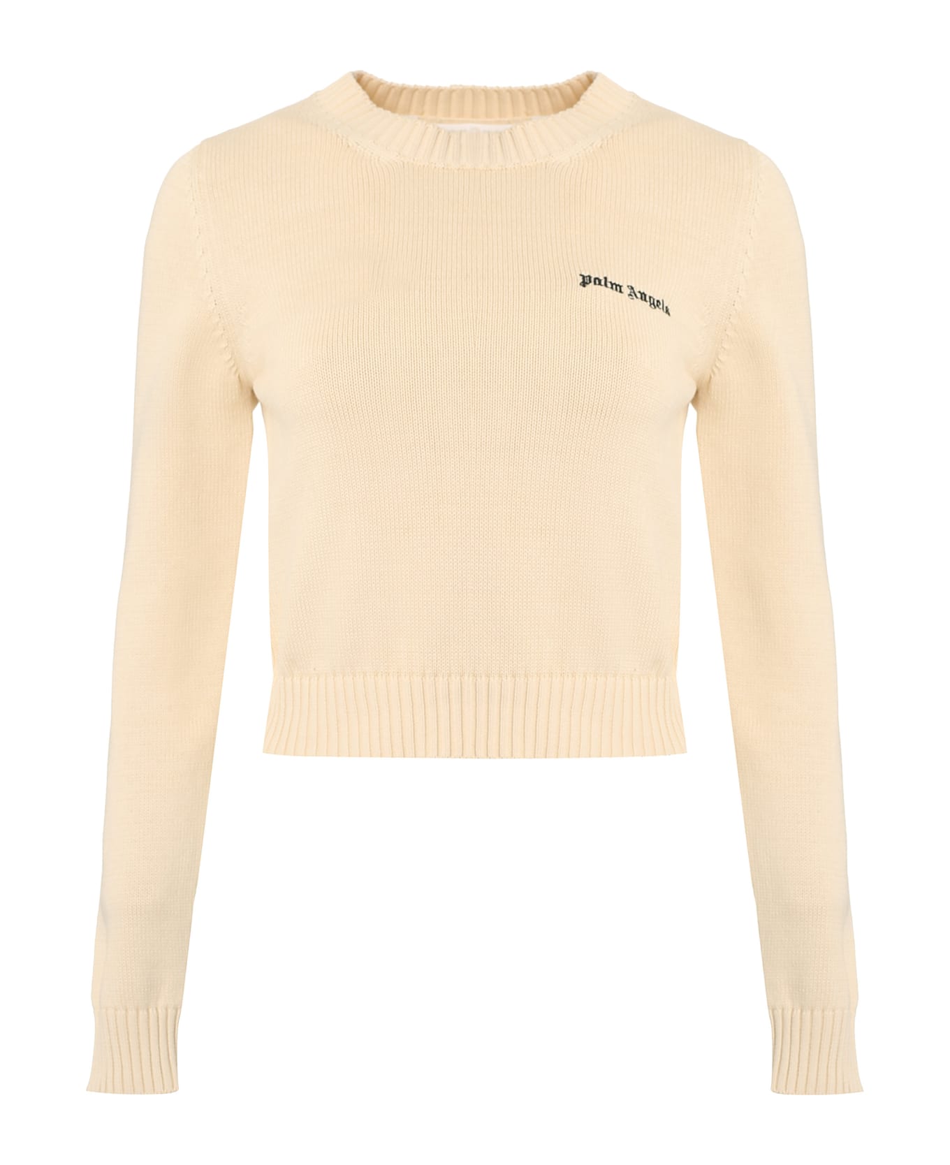 Palm Angels Logo Embroidered Crewneck Knitted Jumper - Ivory