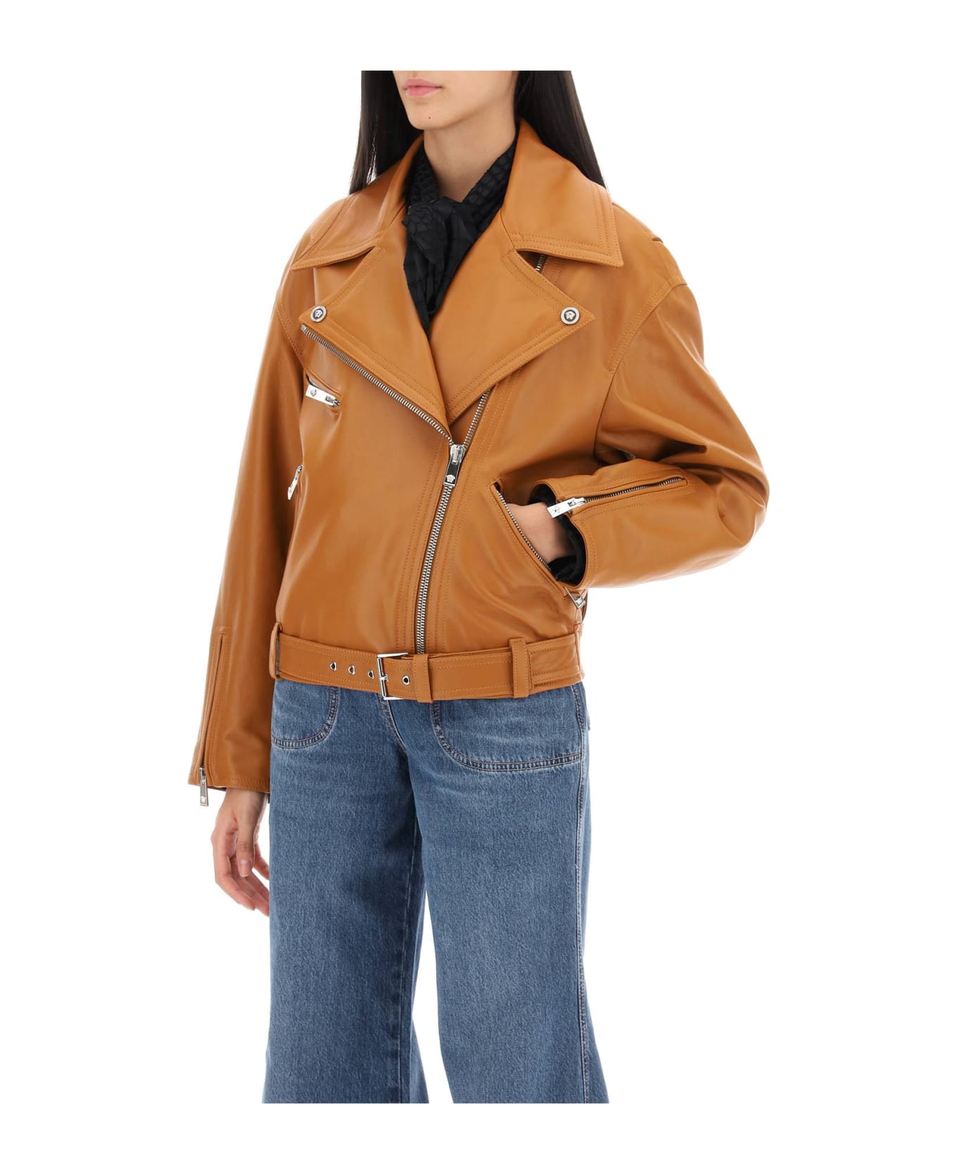 Versace Biker Jacket In Leather - CARAMEL (Brown) レザージャケット