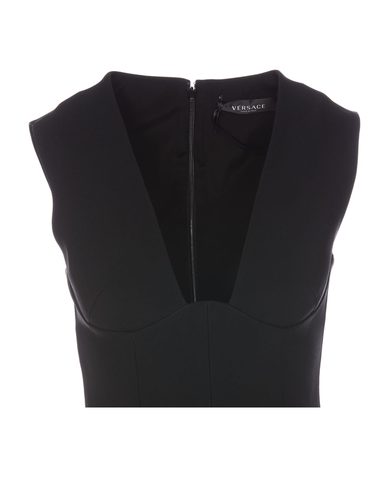 Versace Pleated Sleeveless Midi Dress - Black
