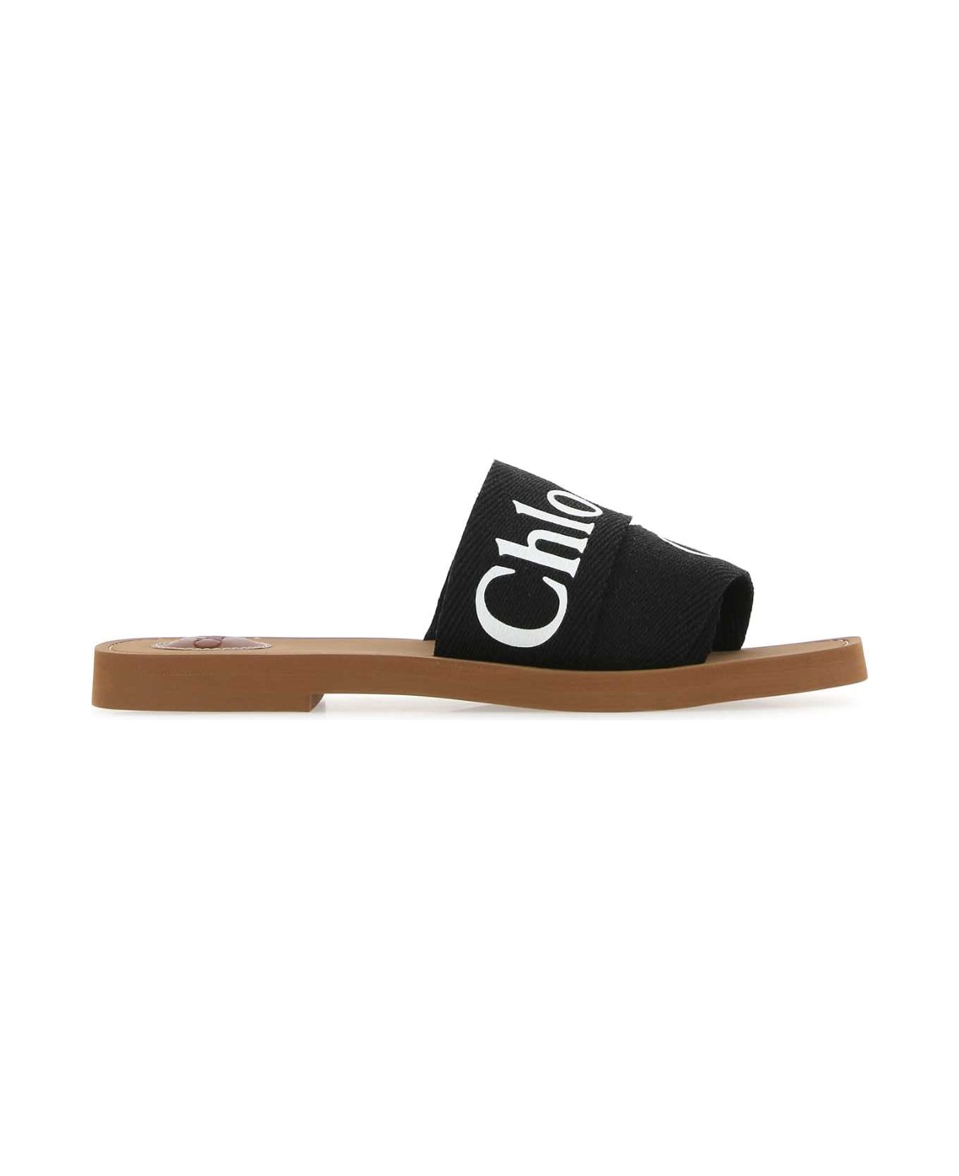 Chloé Black Linen Woody Slippers - 001