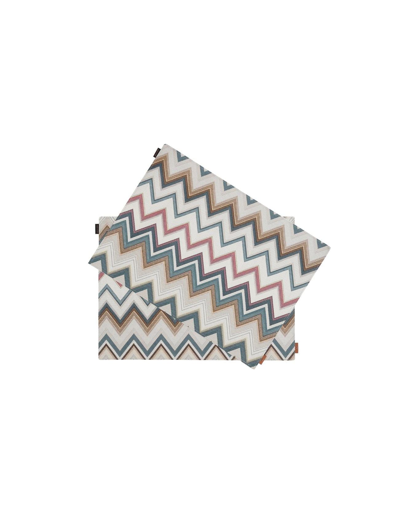 Missoni Mini Logo Tag Zig-zag Set Of Two Placemats - NEUTRALS/BLUE