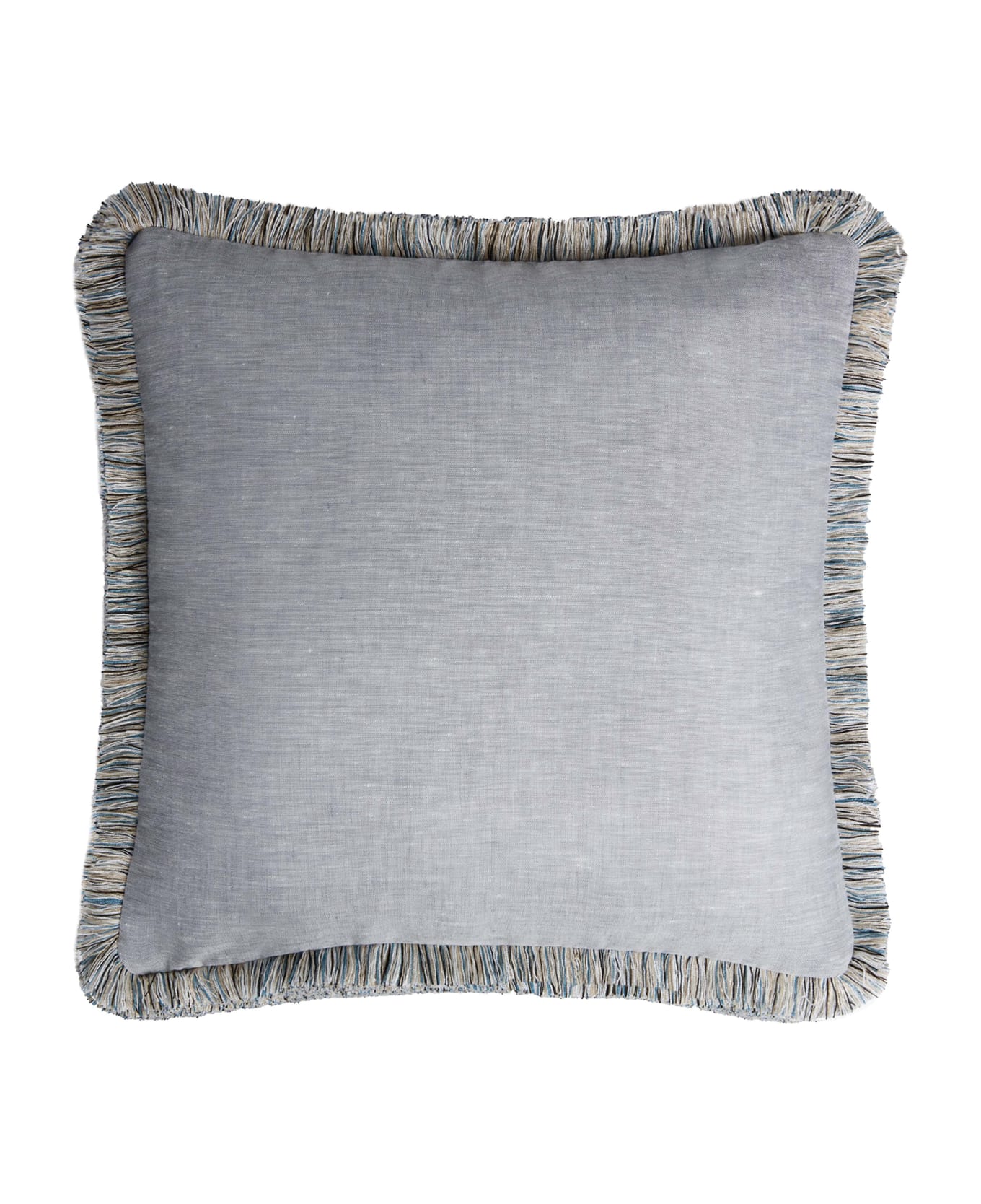 Lo Decor Capri Linen Pillow - Light Grey - Multicolor Fringes クッション