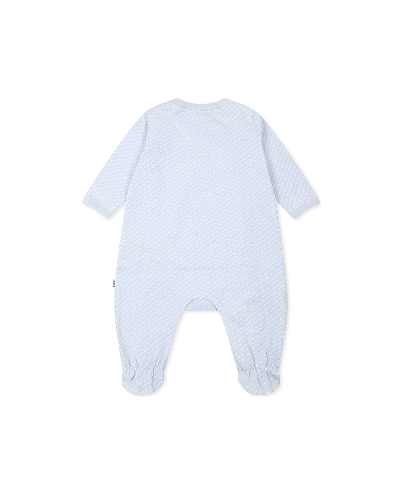 Hugo Boss Light Blue Babygrow For Baby Boy With Monogram - Light Blue