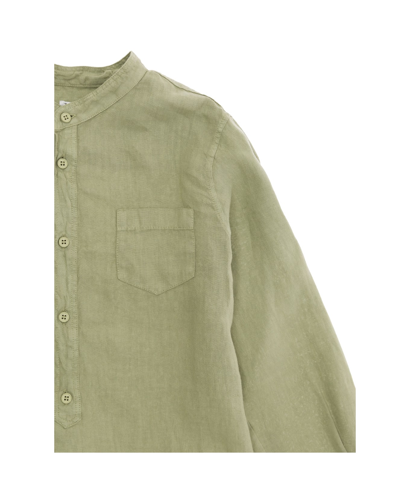 Il Gufo Green Shirt And Shorts Set In Linen Boy - Green