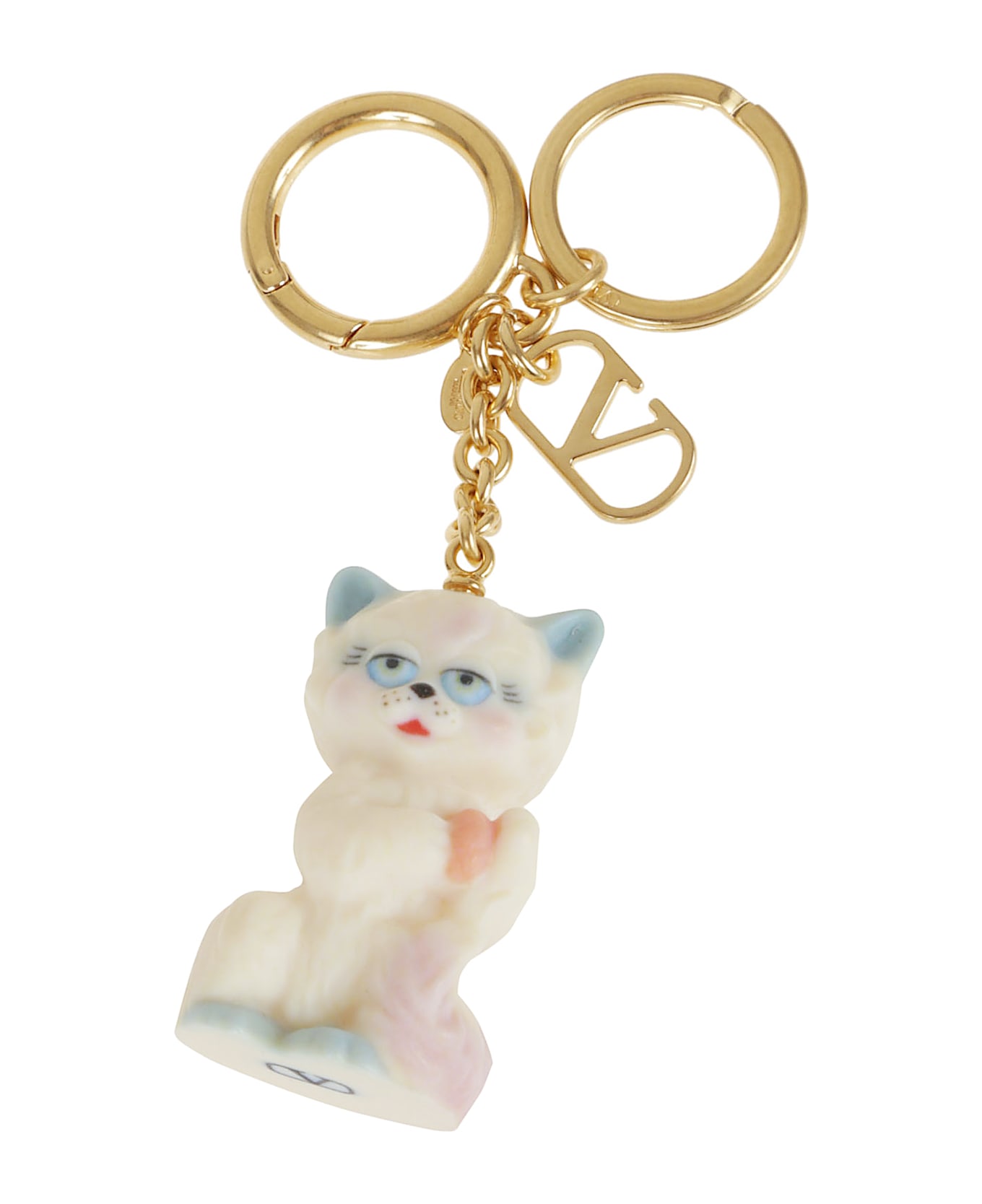 Valentino Garavani Key Ring | Le Chat De La Maison | Metallo/nylon - Antique Brass Multicolor