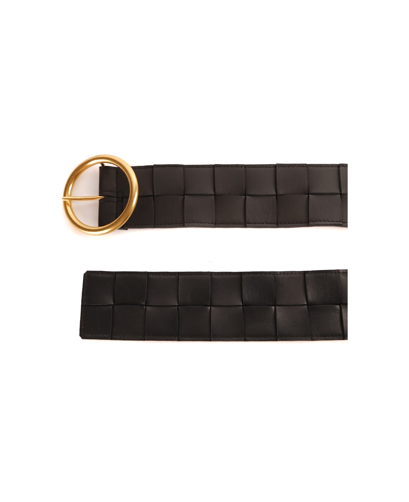 Bottega Veneta Black Braided Leather Belt - Black-gold