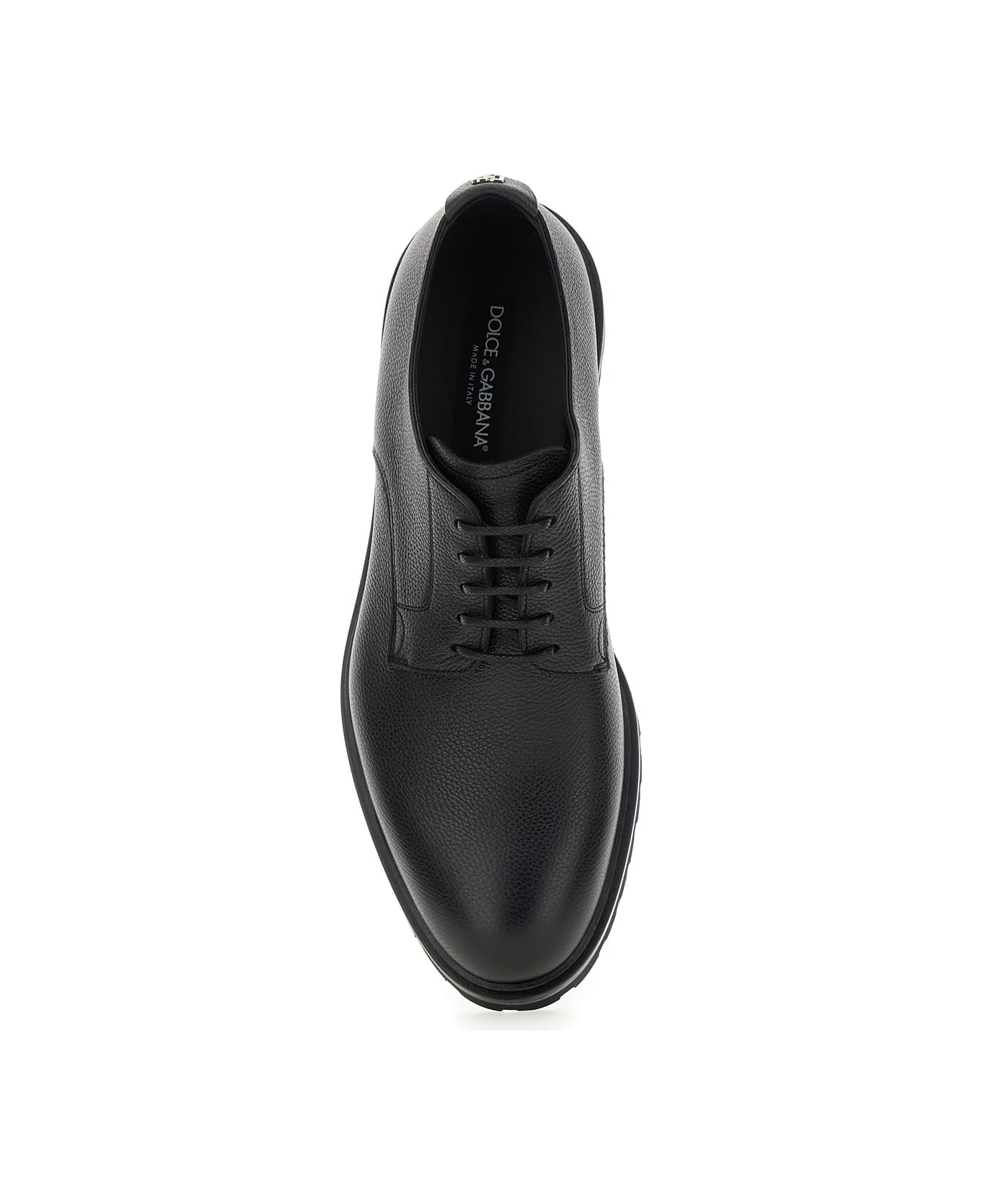 Dolce 
Gabbana 
altavilla
 Black Derby Lace-up Shoes With Metal Dg Logo On Heel In Brushed Leather Man - Black