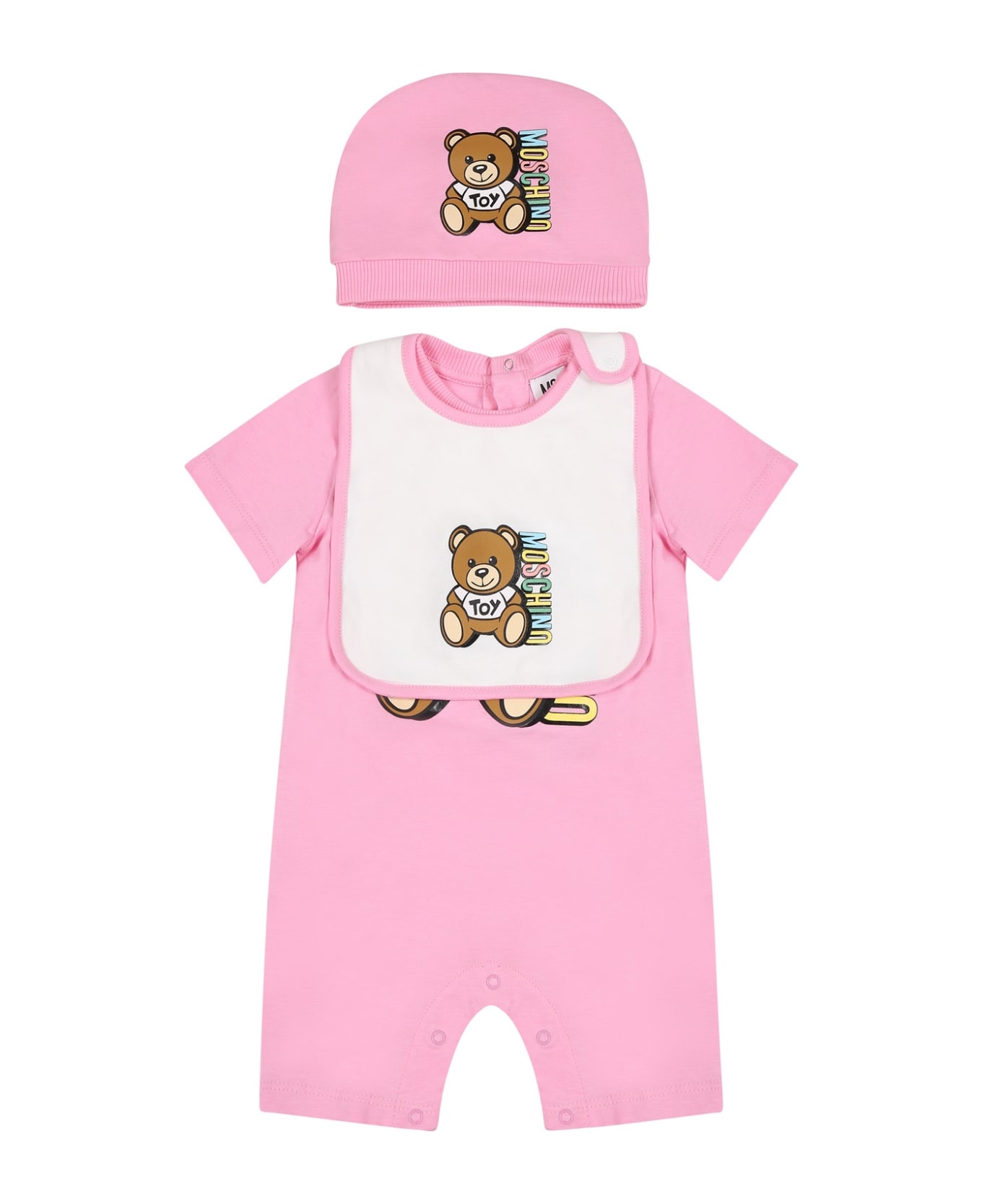 Moschino Pink Set For Baby Girl With Teddy Bear And Logo - Pink