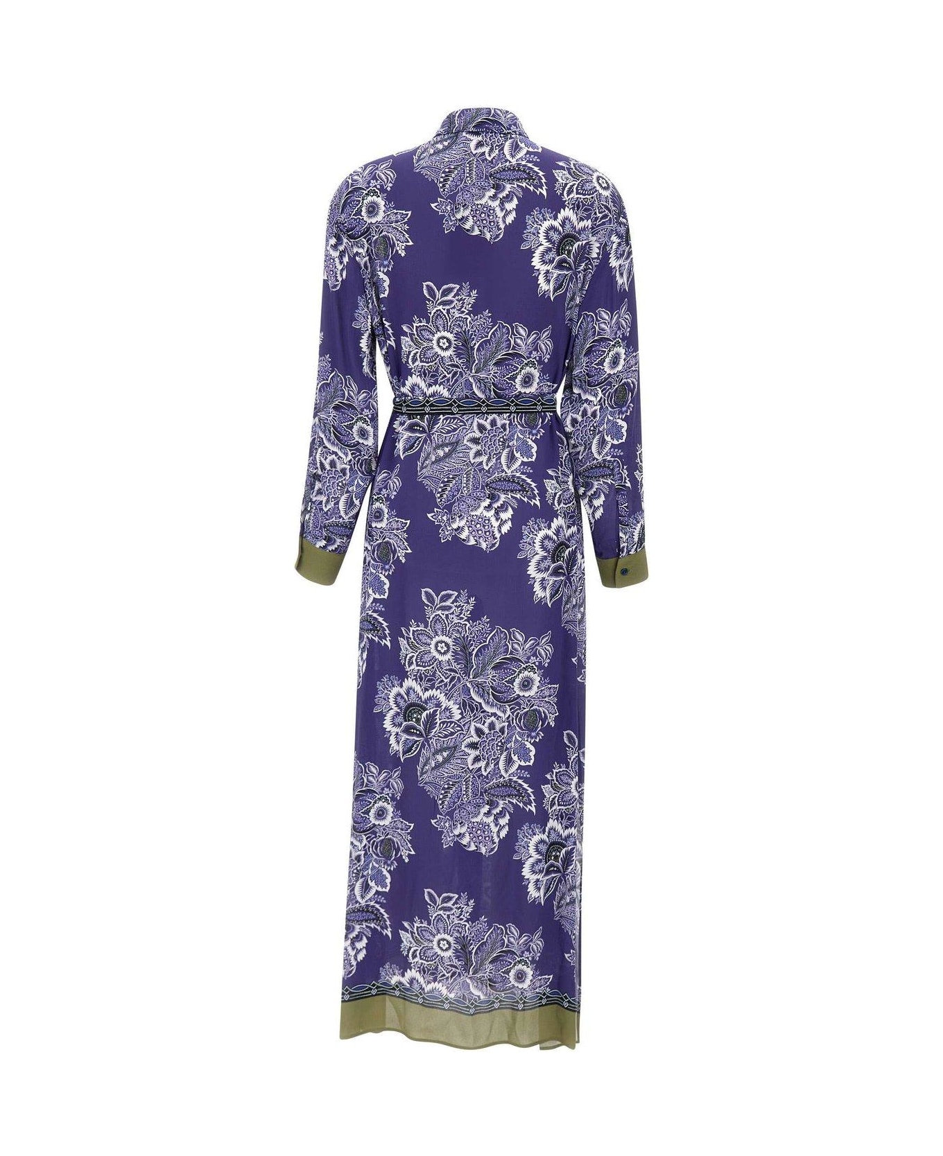 Etro Belted Waist Floral Printed Shirt Dress - BLUE