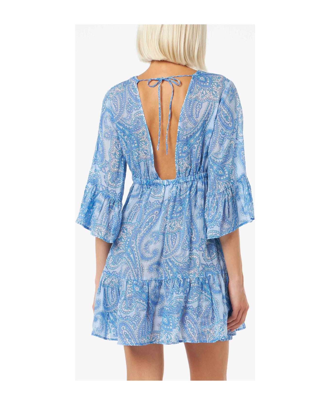 MC2 Saint Barth Woman Linen Paisly Short Dress April - SKY