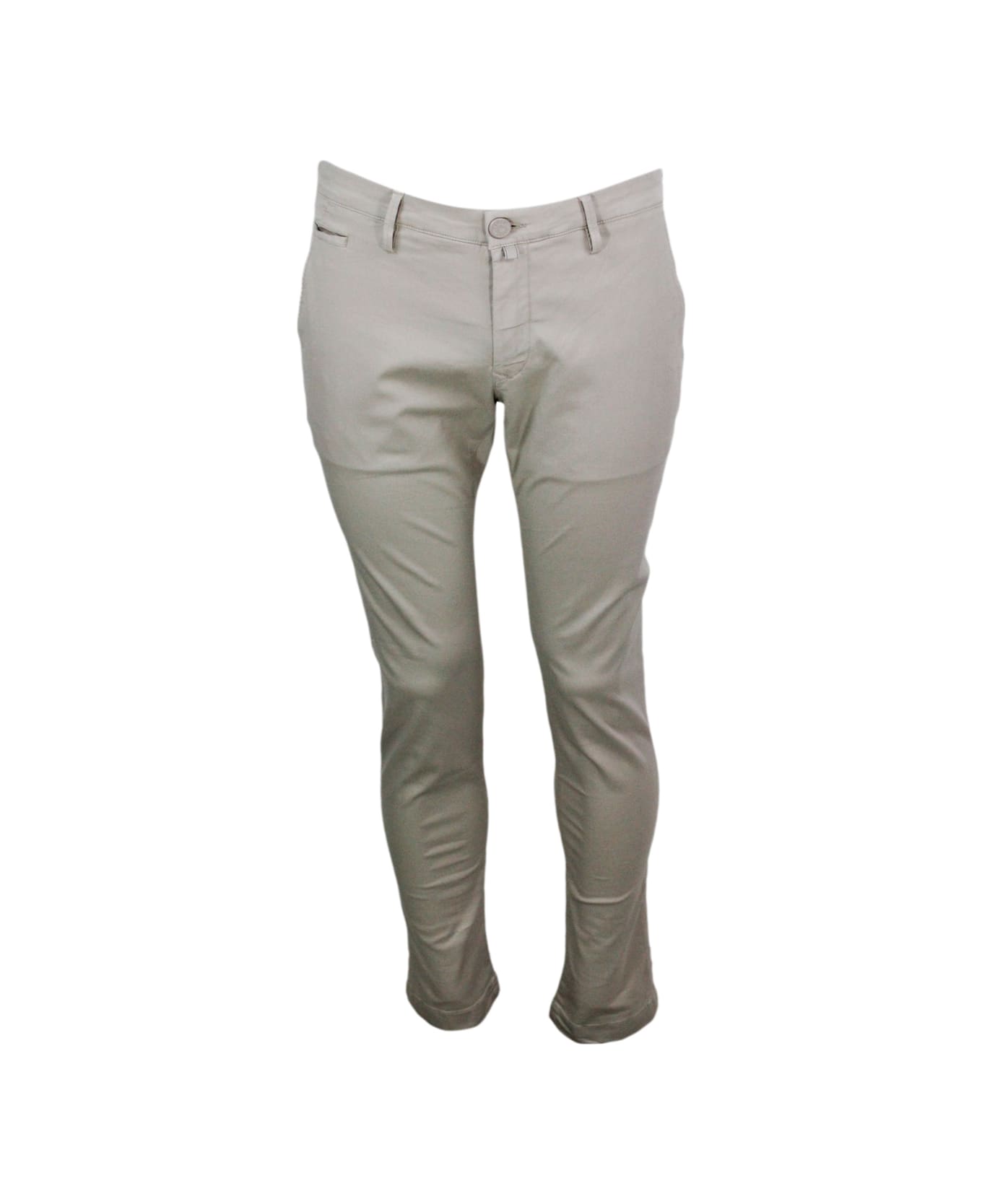 Jacob Cohen Luxury Edition Bobby Chino Trousers In Soft Stretch Cotton With Slant Pockets With Zip And Button Closure And Lacquered Button - Beige
