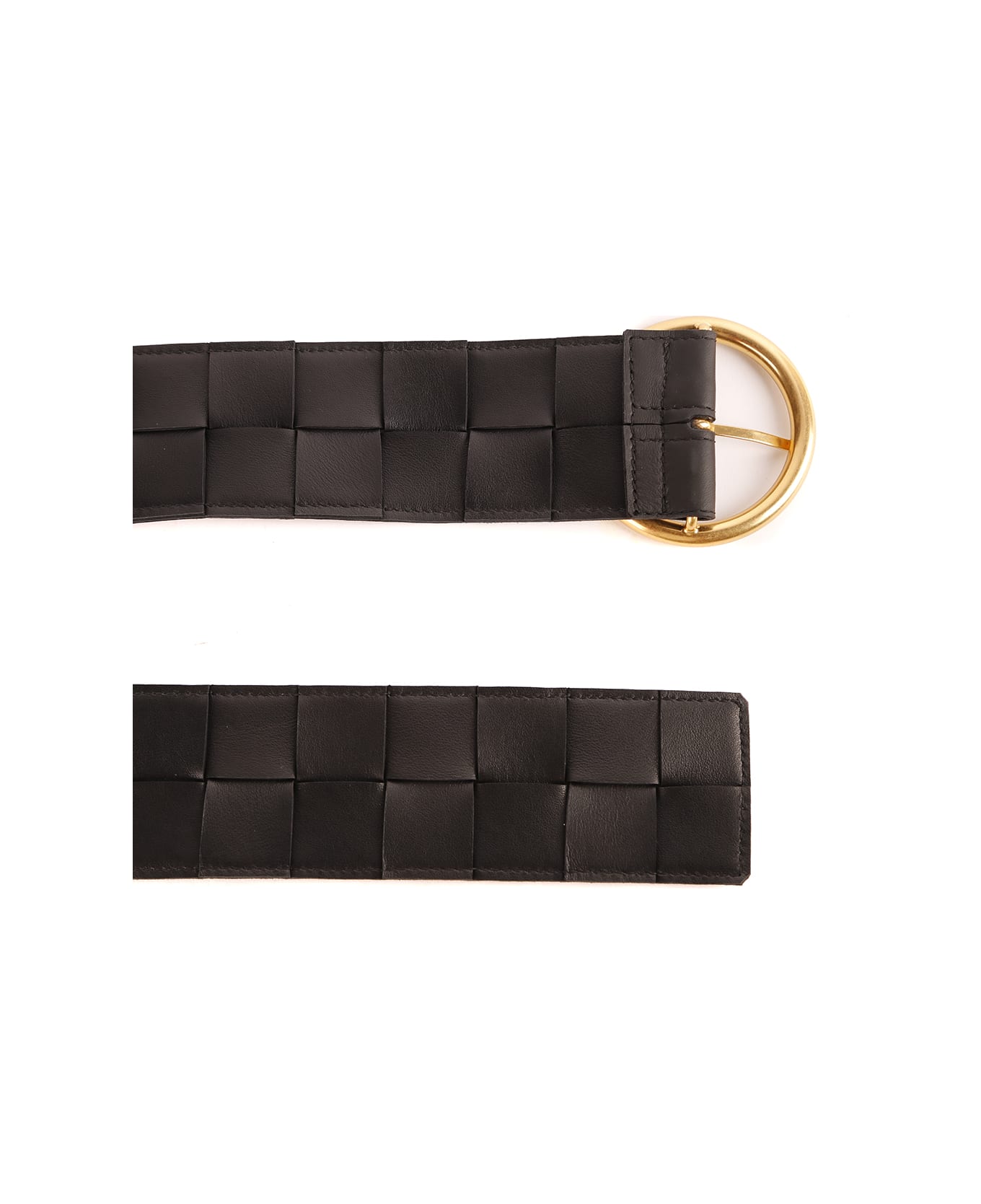 Bottega Veneta Black Braided Leather Belt - Black-gold