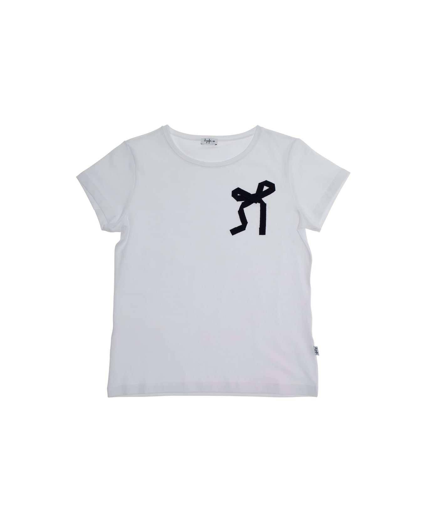 Il Gufo White Crewneck T-shirt With Bow Detail On The Front In Cotton Girl - White