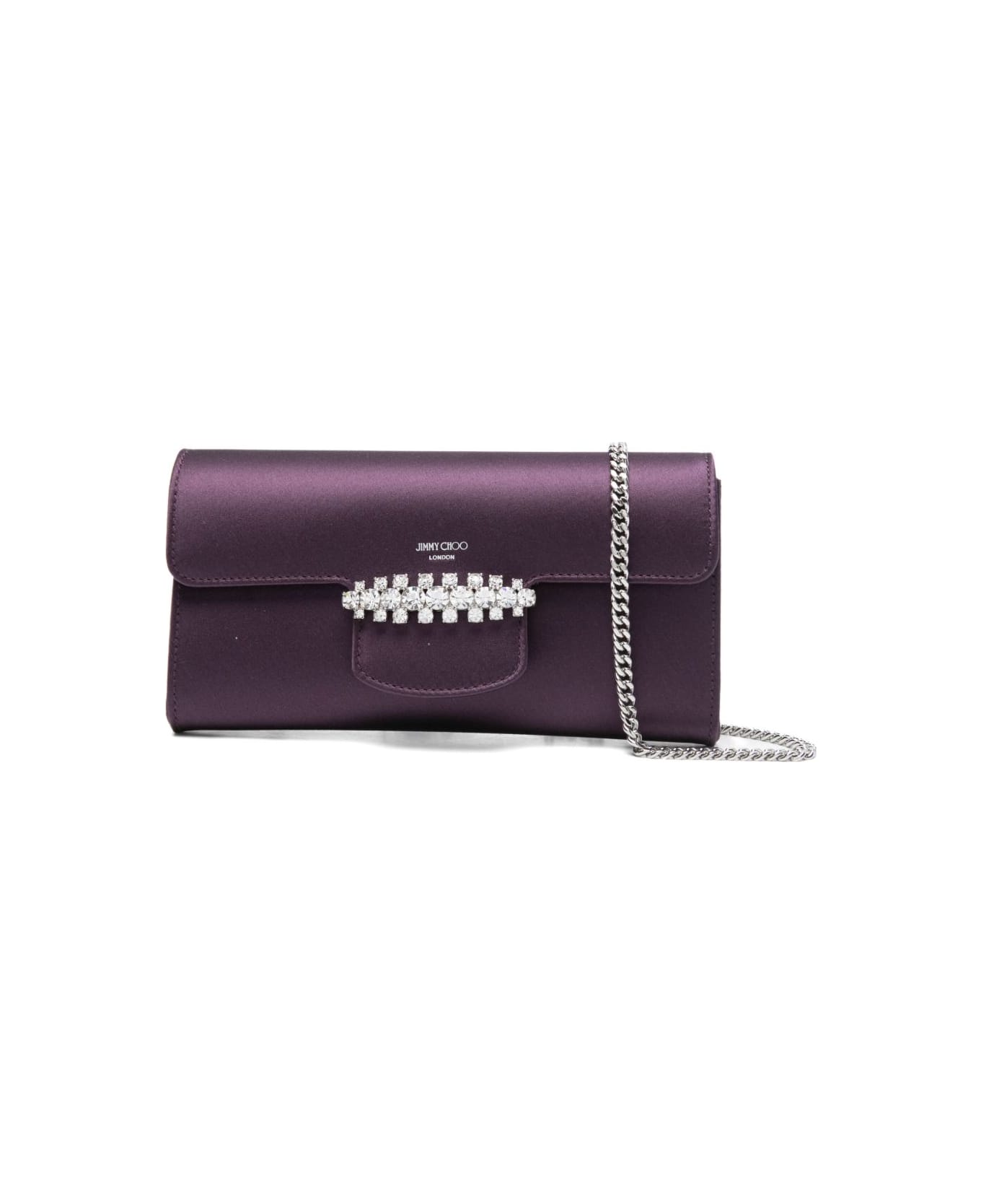 Jimmy Choo Bing Satin Wallet On Chain - Bordeaux