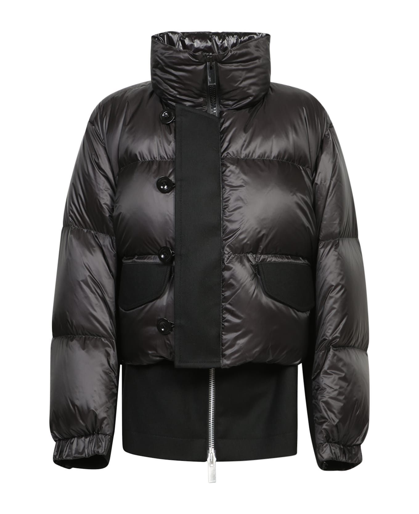 Sacai Black Wool Short Puffer Jacket - Black