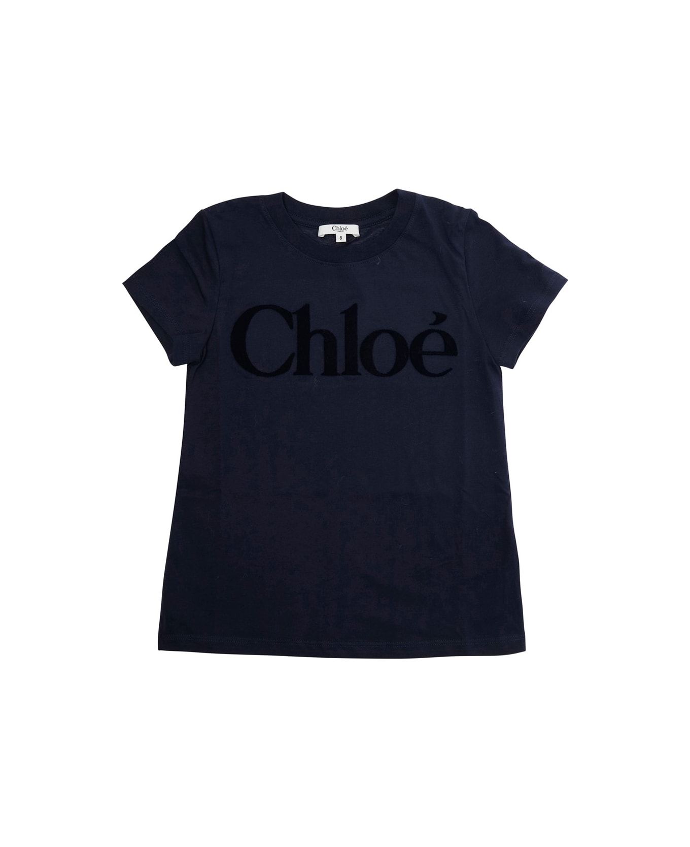Chloé Blue Crewneck T-shirt With Logo Lettering On The Front In Cotton Girl - Blu