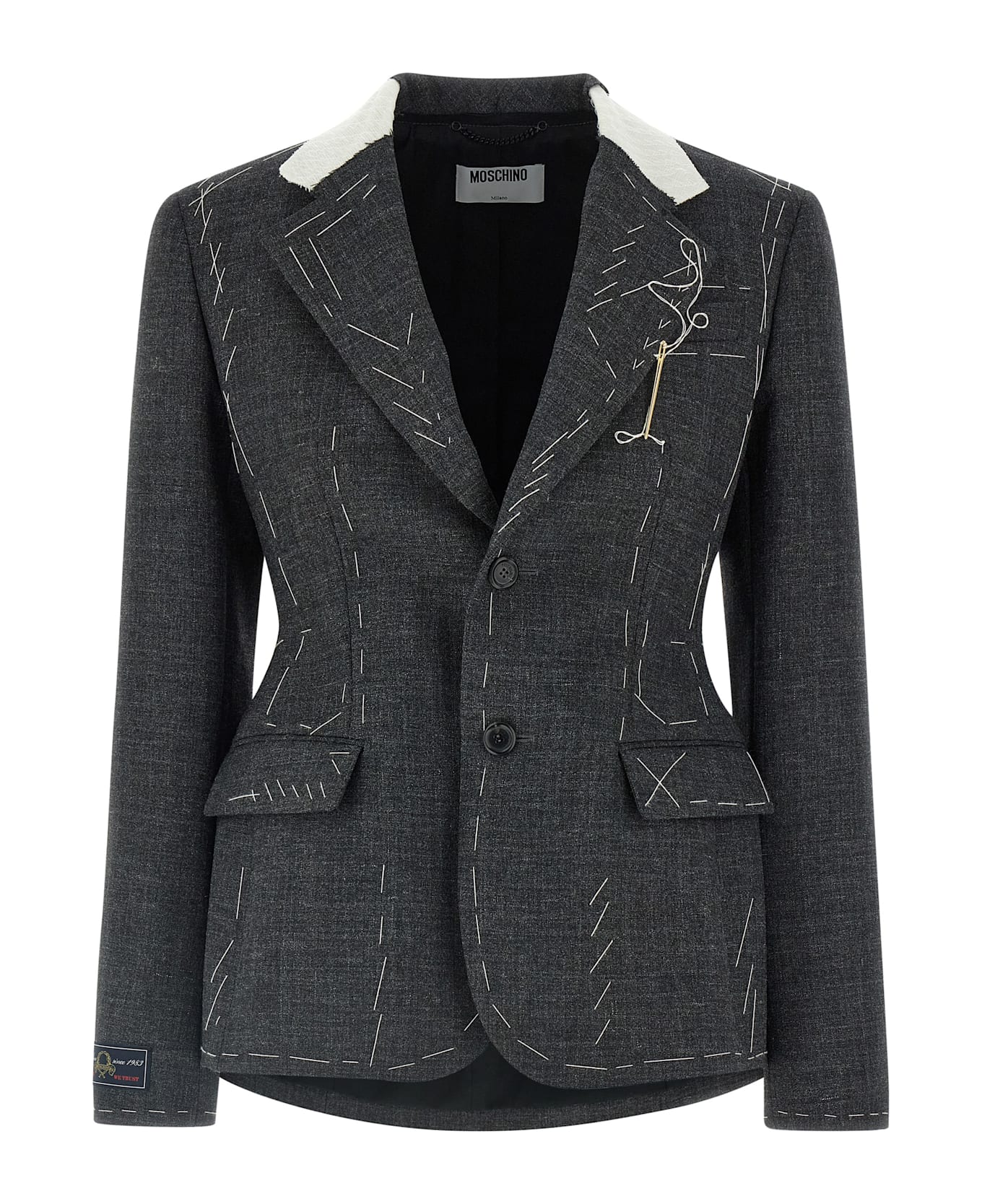Moschino Embroidered Canvas Blazer - Gray