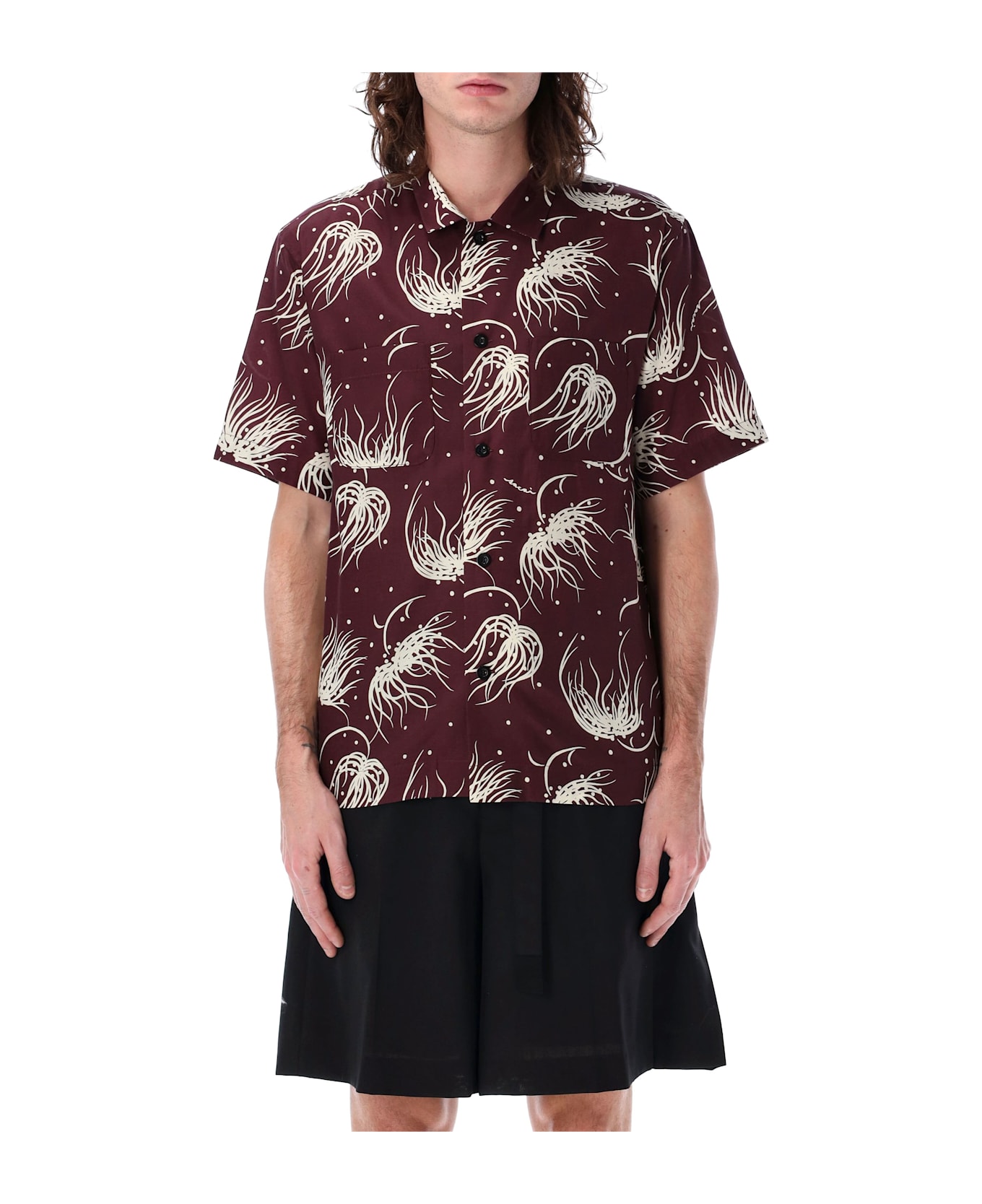 Sacai Printed Bowling Shirt - BURGUNDY