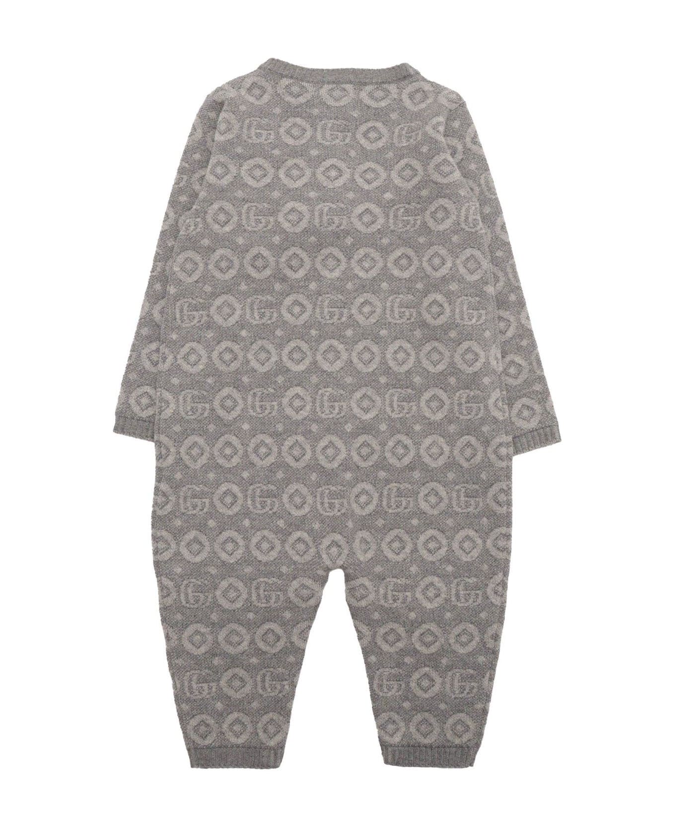 Gucci Double G-intarsia Long-sleeved Romper - Grey