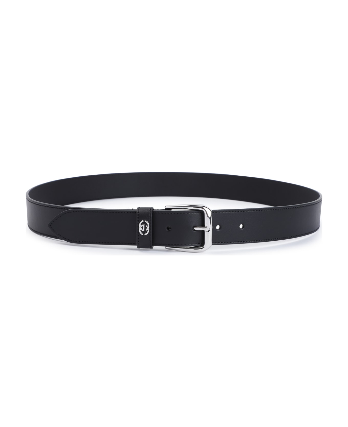 Gucci Black Leather Gg Belt - Nero