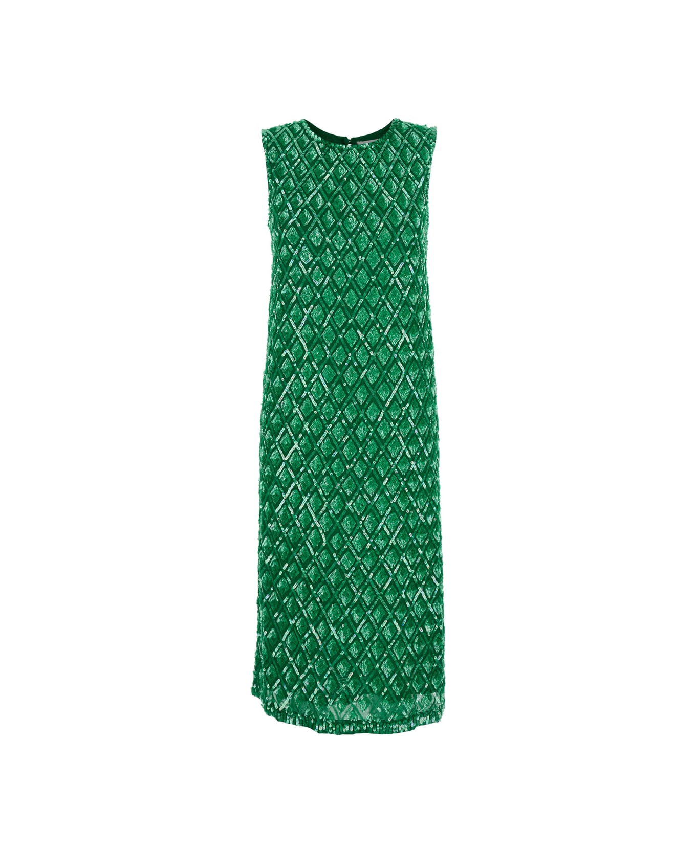 Parosh Green Long Dress With All-over Applied Sequins And Geometric Motif In Tech Fabric Woman - Green