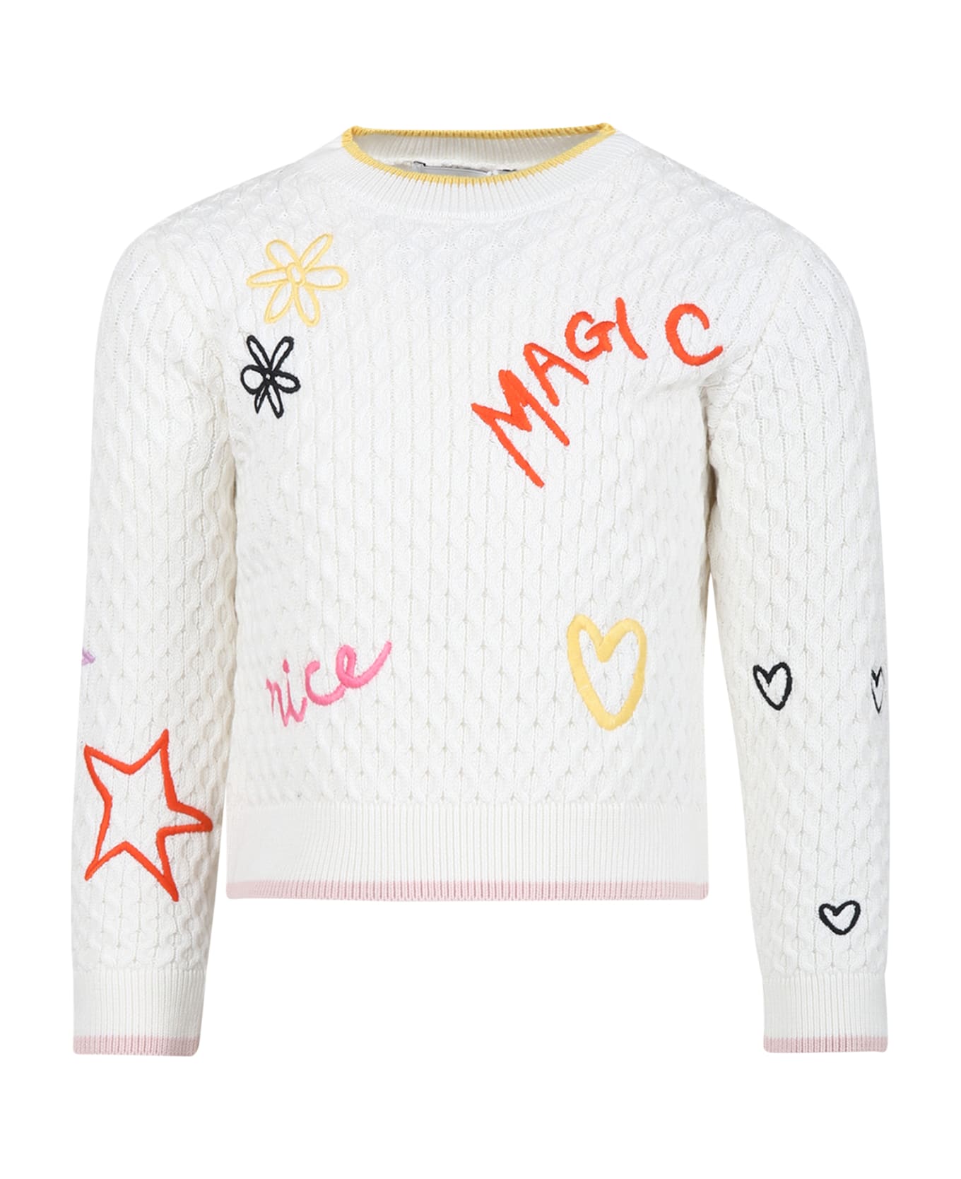 Stella McCartney Kids Ivory Sweater For Girl With Embroidery - Ivory