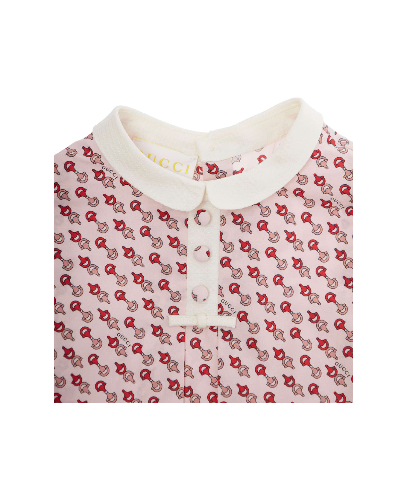 Gucci Multicolor Dress With Peter Pan Collar And All-over Micro Horsebit Print In Cotton Baby - Multicolor