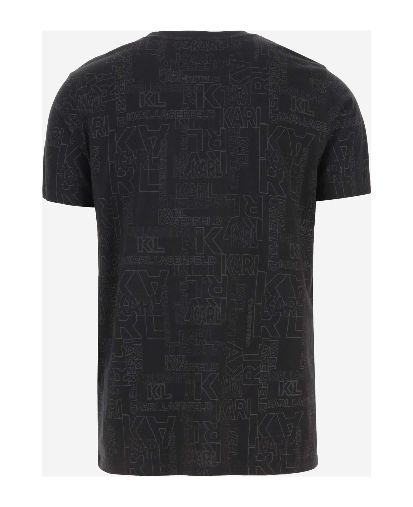 Karl Lagerfeld Cotton T-shirt With All-over Logo - Black