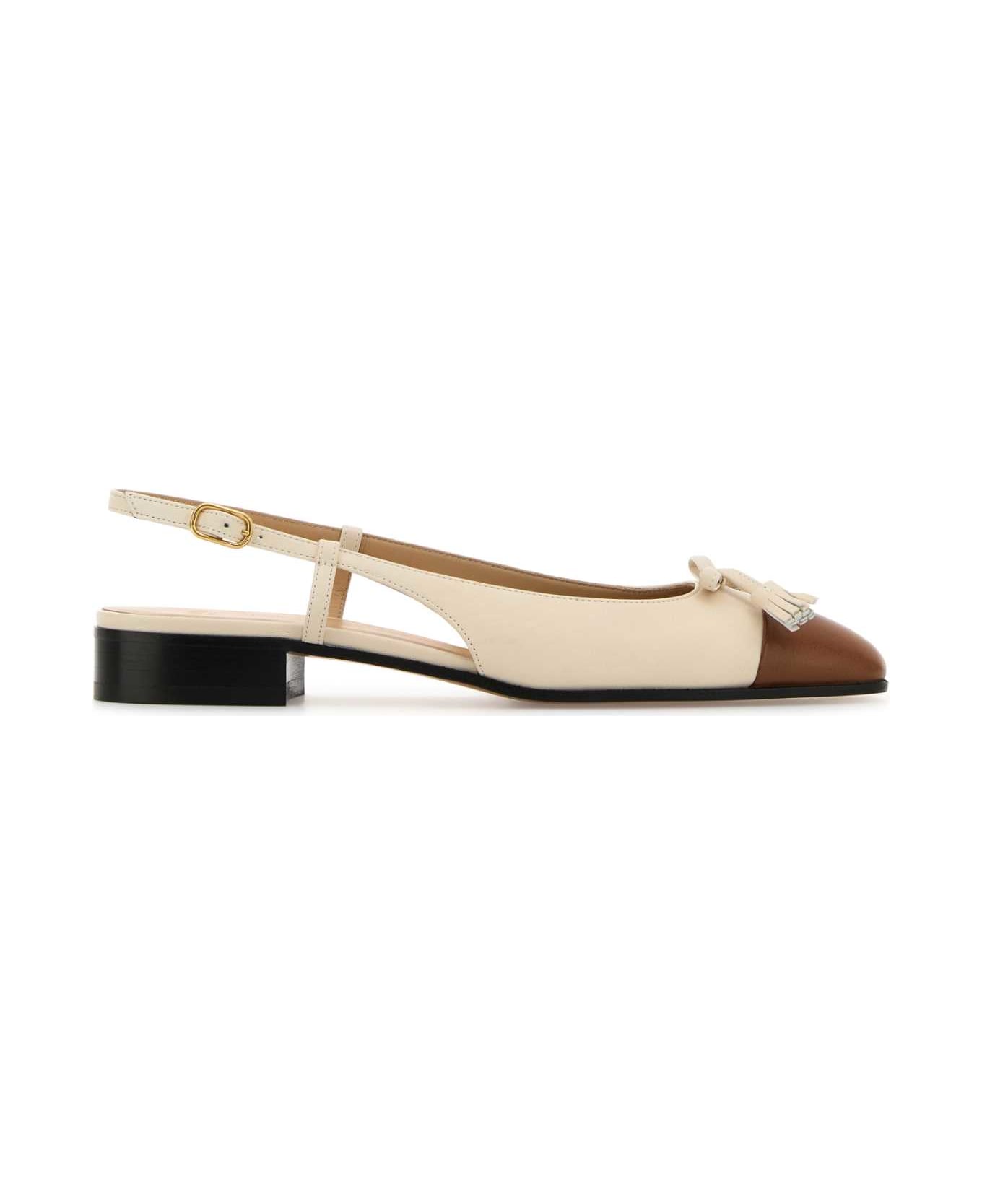 Valentino Garavani Two-tone Leather Valet Du Roe Ballerinas - BUTTERWHITETOBACCO