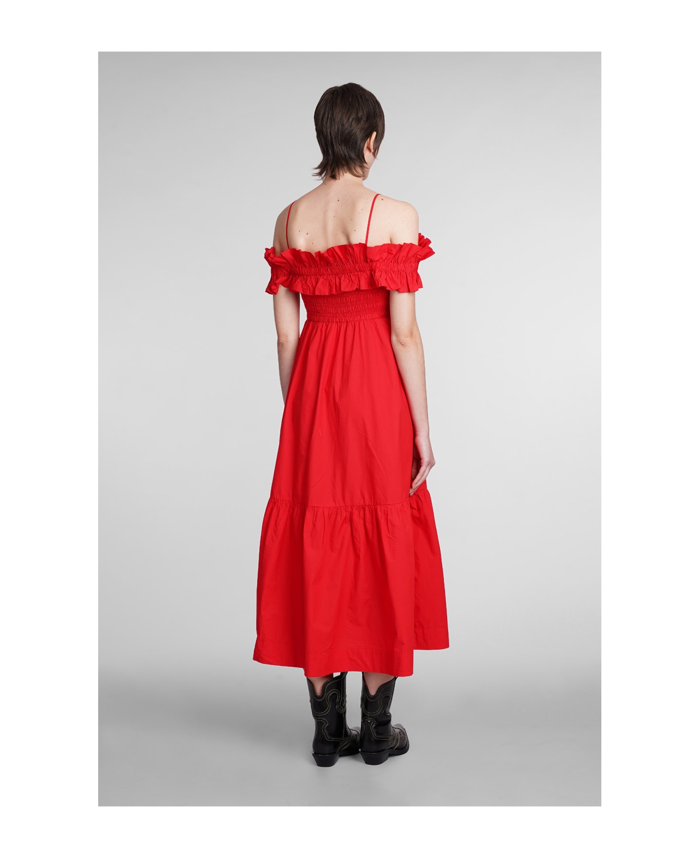 Ganni Cotton Poplin Long Smock Dress - Racing Red