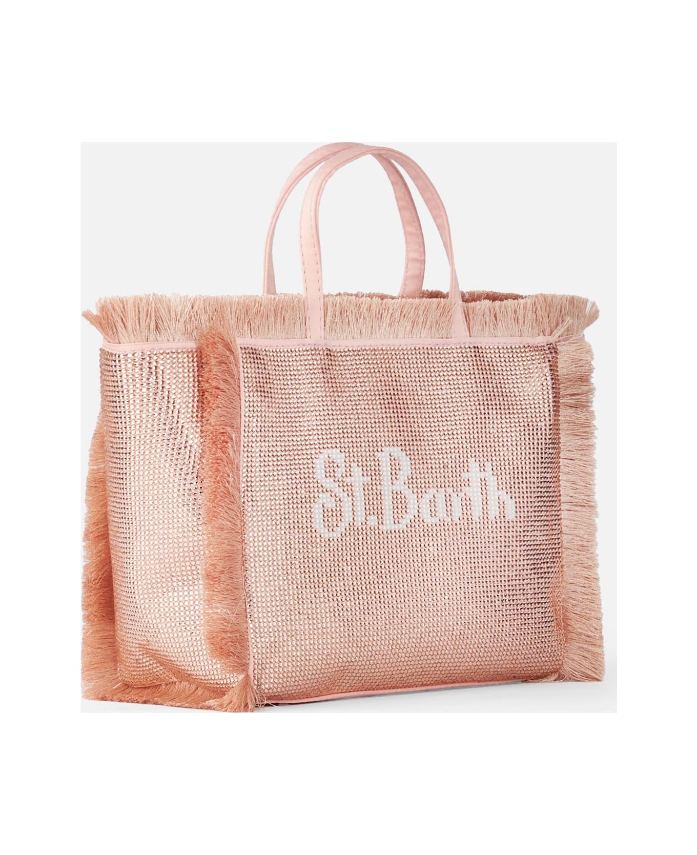 MC2 Saint Barth Mini Vanity Fringed Bag With Rose Gold Rhinestones - PINK