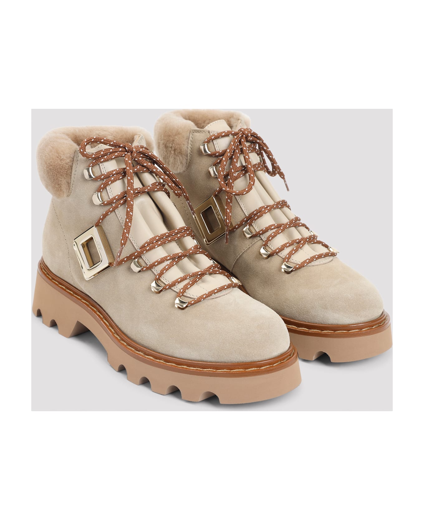 Roger Vivier Viv Rangers Track Fur Boots - Beige Scuro