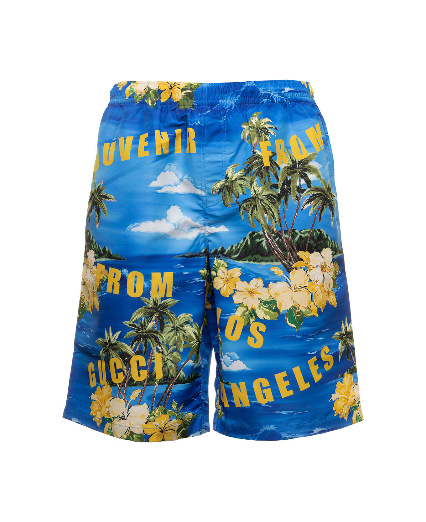 Gucci Light-blue Swim Shorts With All-over Graphic Print In Nylon Man - Blue