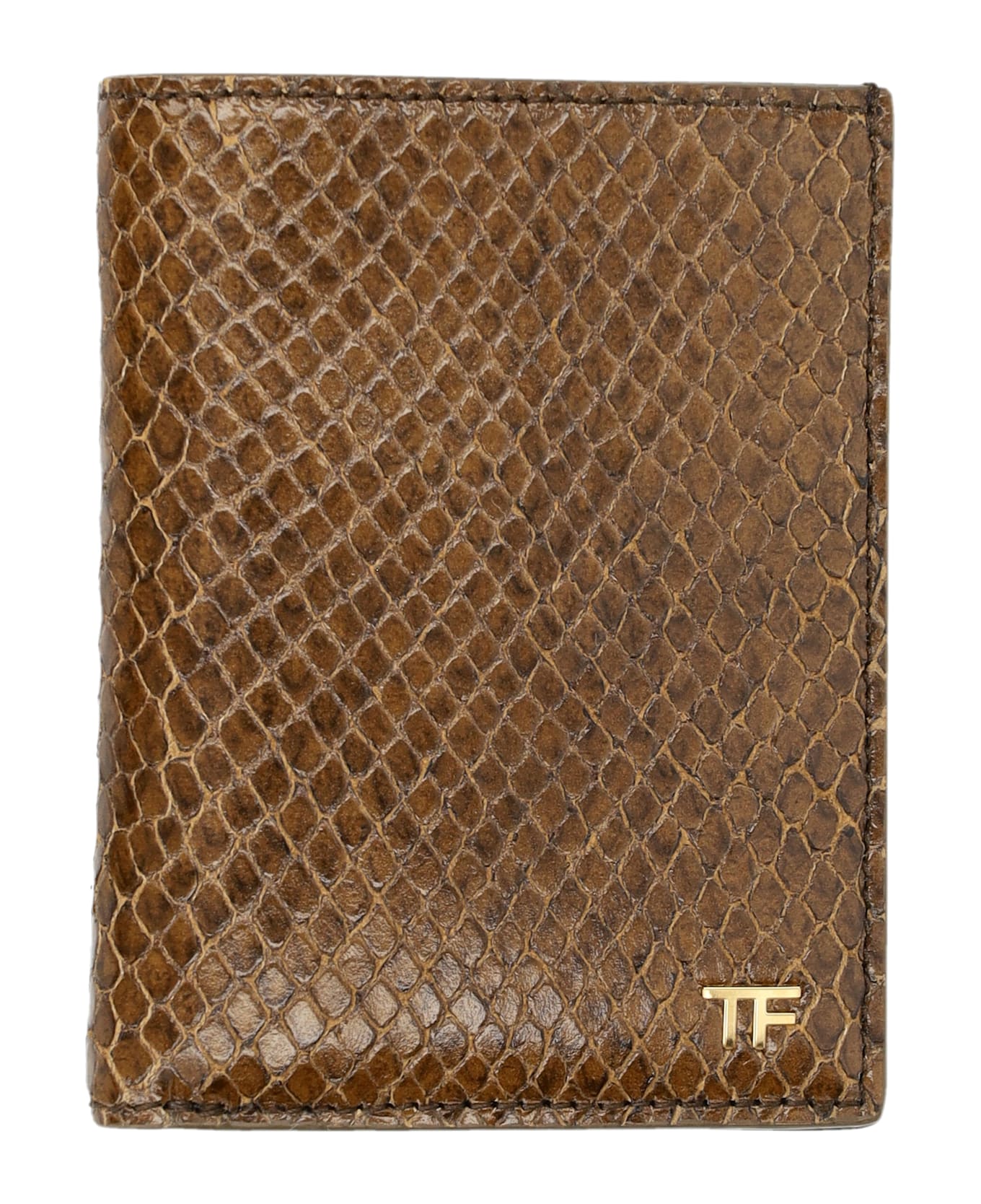 Tom Ford Small Snake Embossed Leather Folding Cardholder - BROWN