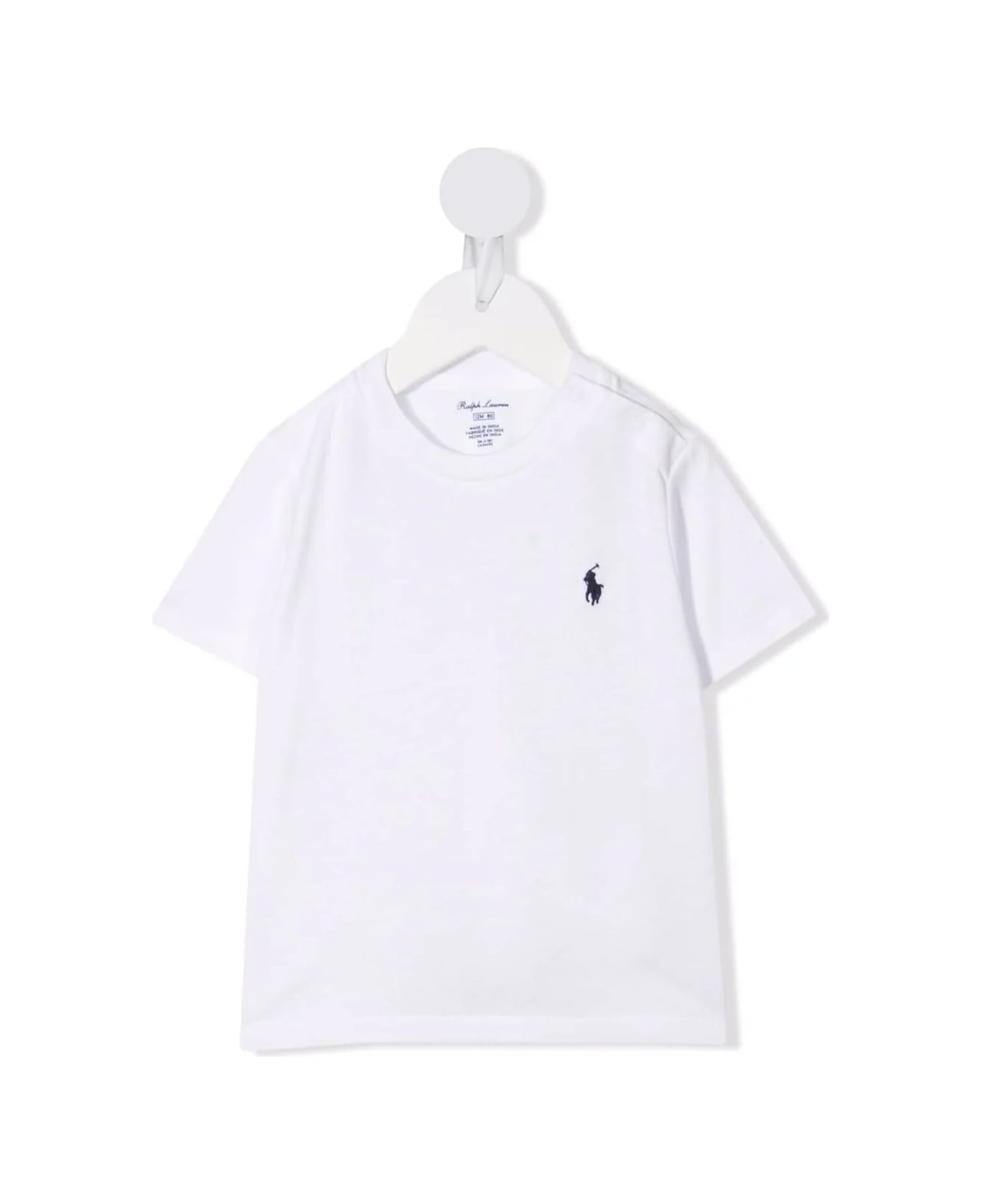 Ralph Lauren Baby White T-shirt With Navy Blue Pony - WHITE