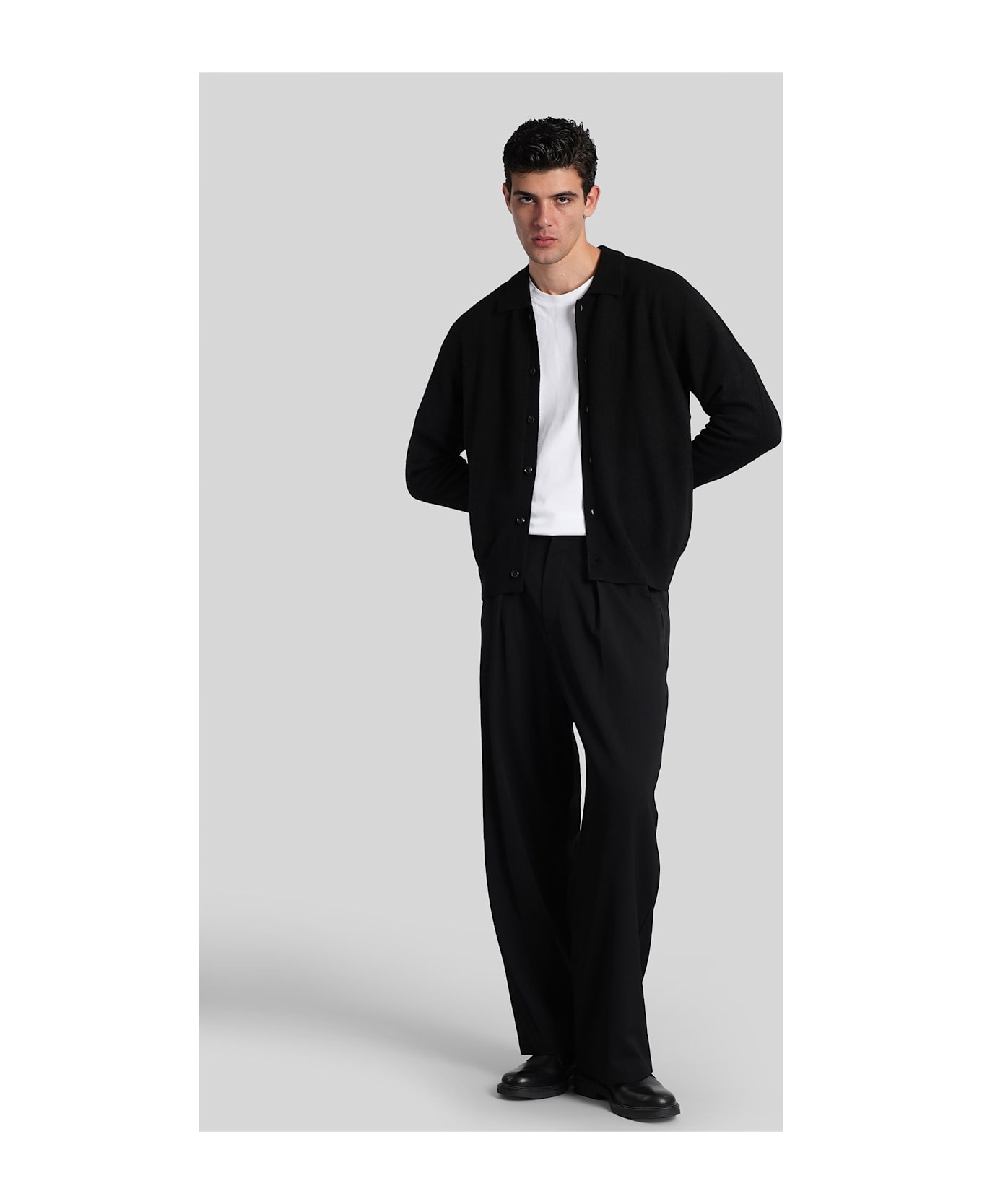 Attachment Cardigan In Black Cashmere - black