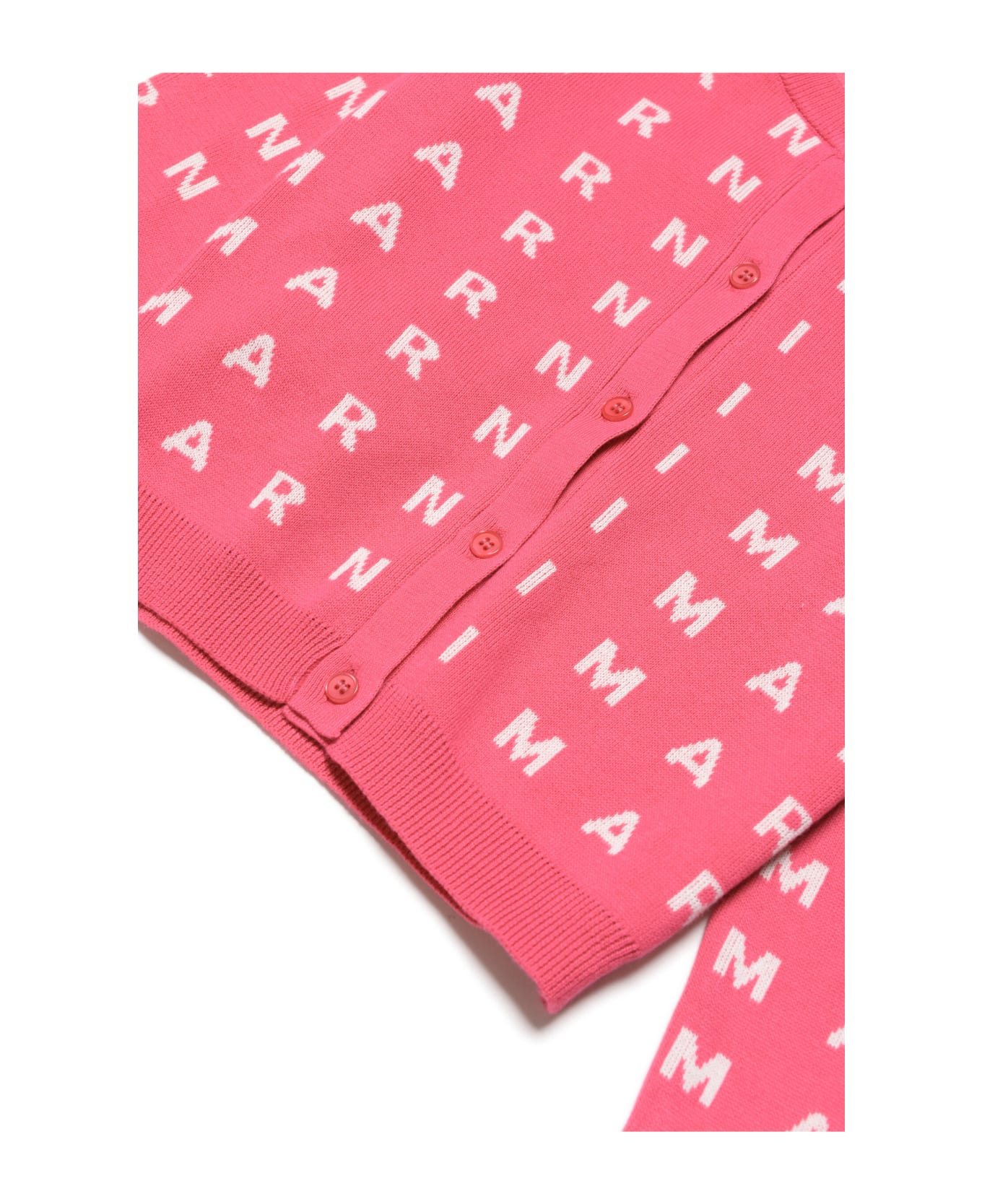 Marni Mk112f Knitwear Marni Fuchsia Cotton Long-sleeved Cardigan With Allover Inlaid Logo - Bright fuxya