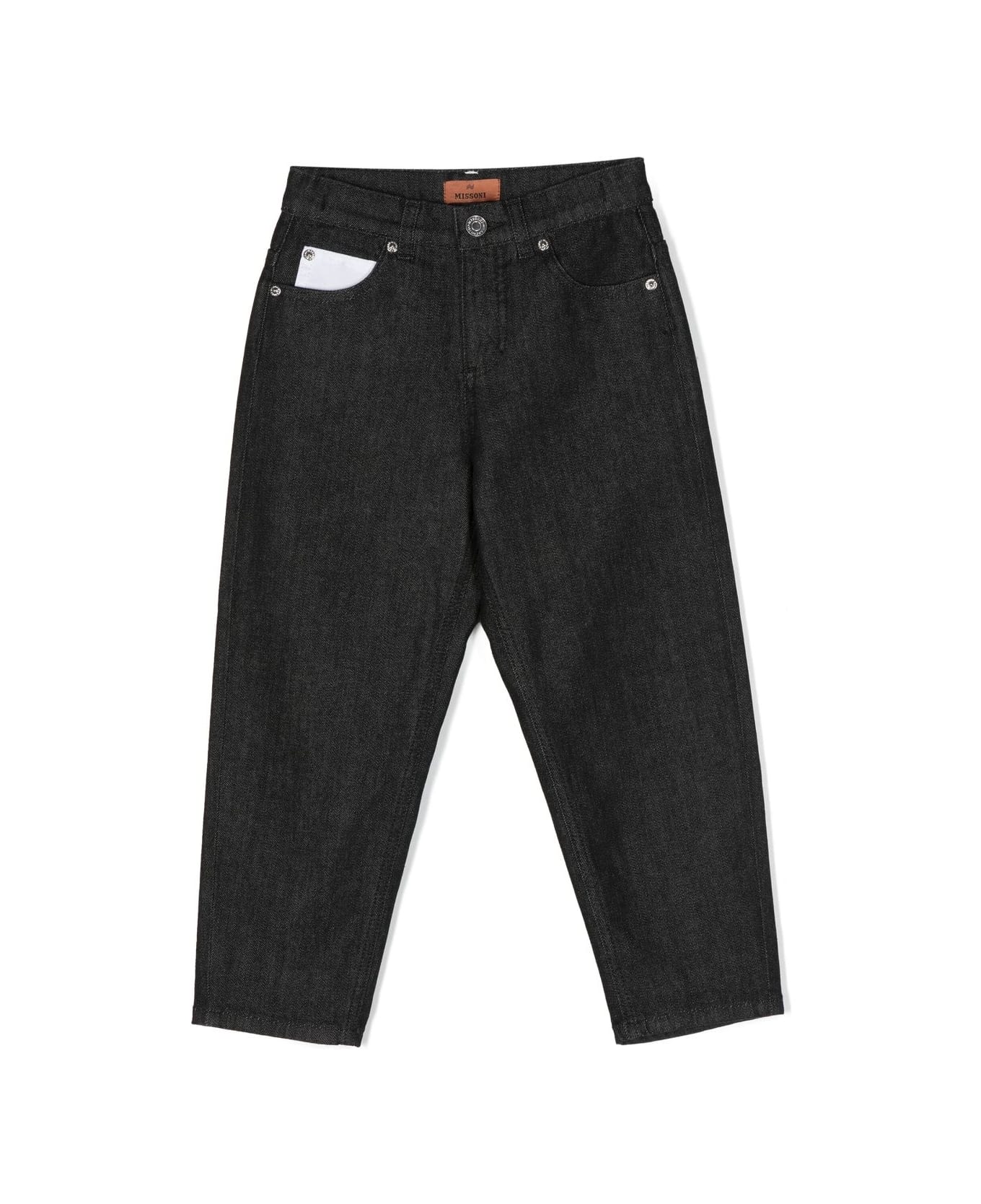 Missoni Kids Black Loose-fit Jeans With Logo And Chevron Motif - Bc