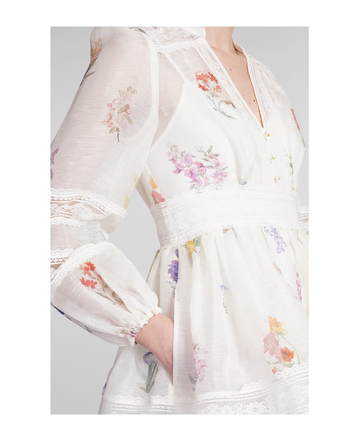 Zimmermann Dress In Beige Linen - White