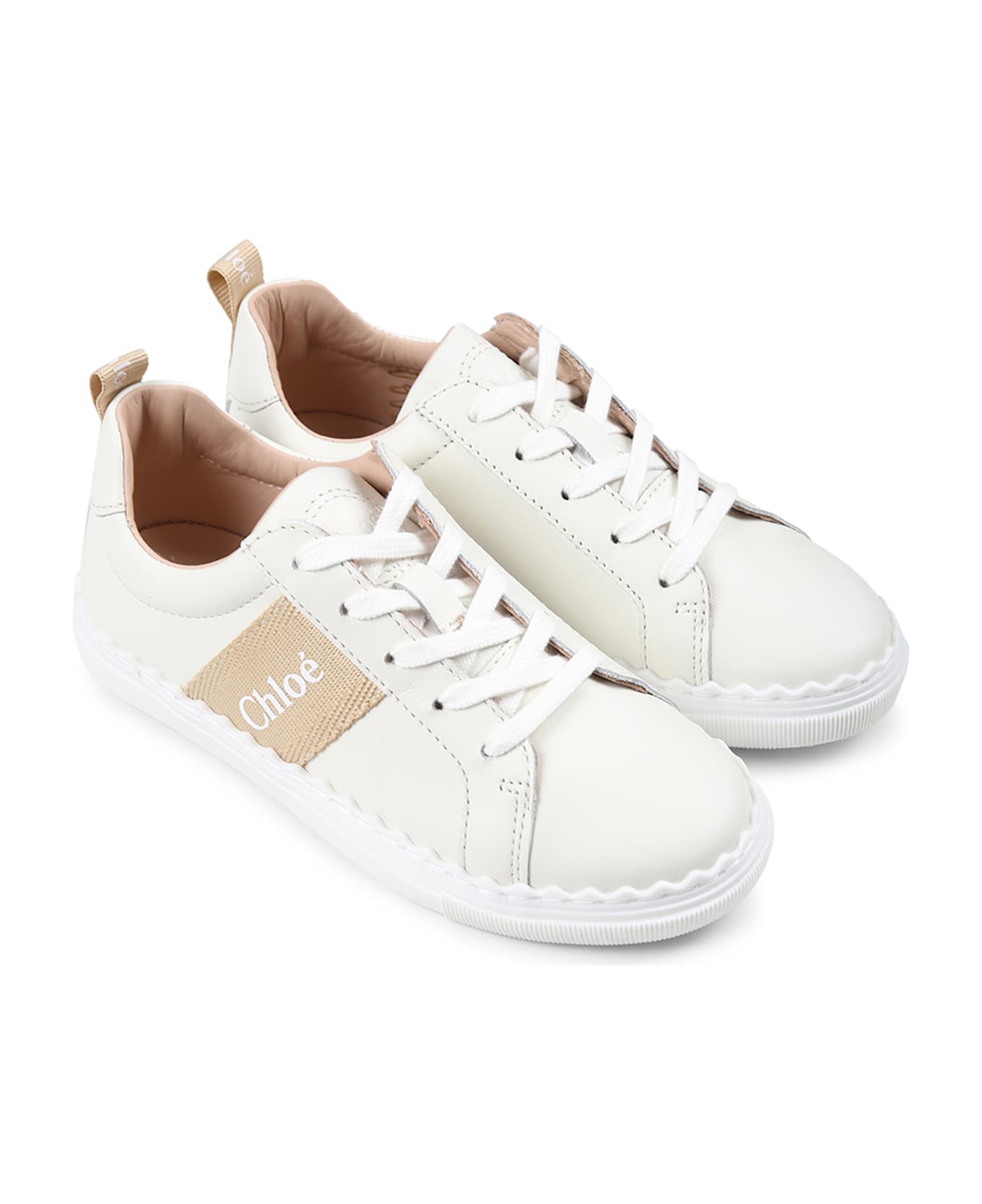 Chloé Ivory Sneakers For Girl With Logo - Ivory