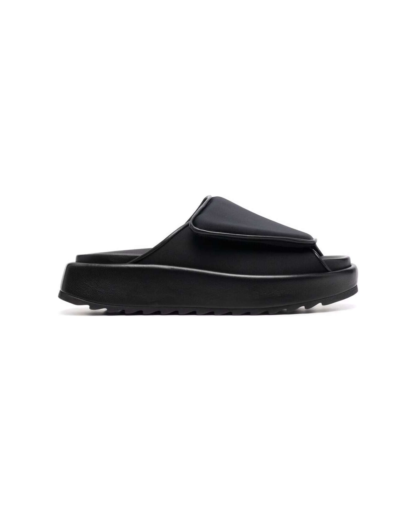 GIA BORGHINI Black Leather And Scuba Slide Sandals With Velcro Closure - Nero