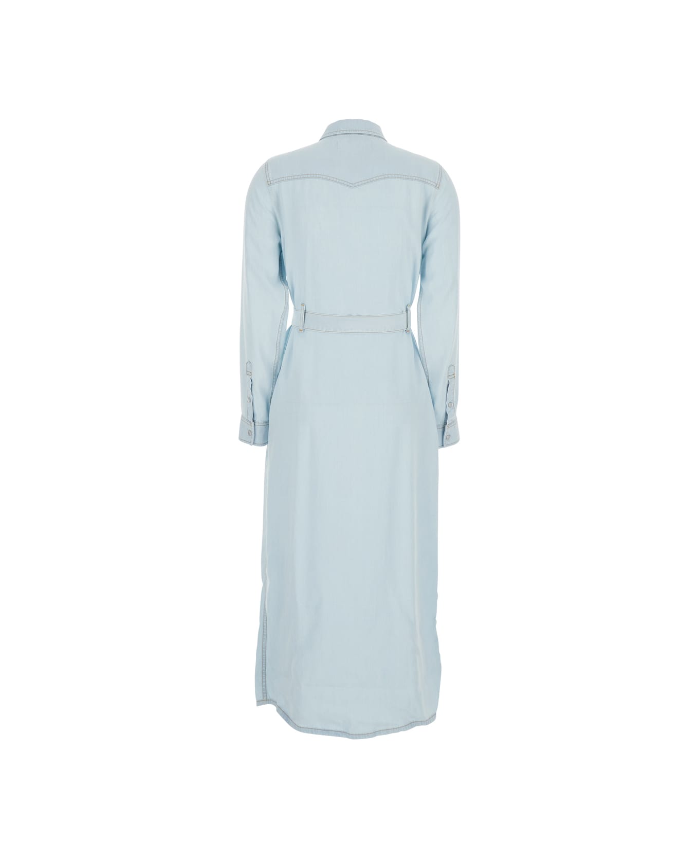 SEMICOUTURE 
artemia
 Light Blue Long Dress With Chest Patch Pockets And Waist Belt In Fabric Woman - Light blue