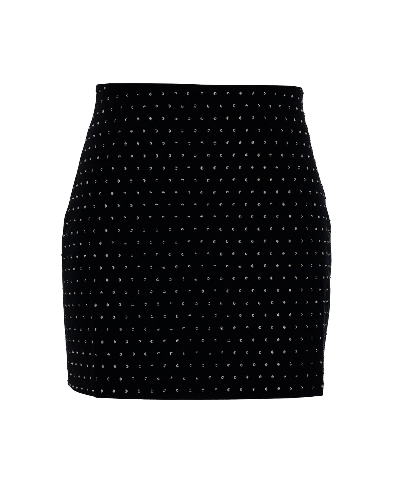 The Andamane 'nerea' Black Mini-skirt With All-over Rhinestone In Polyester Blend Woman - Black