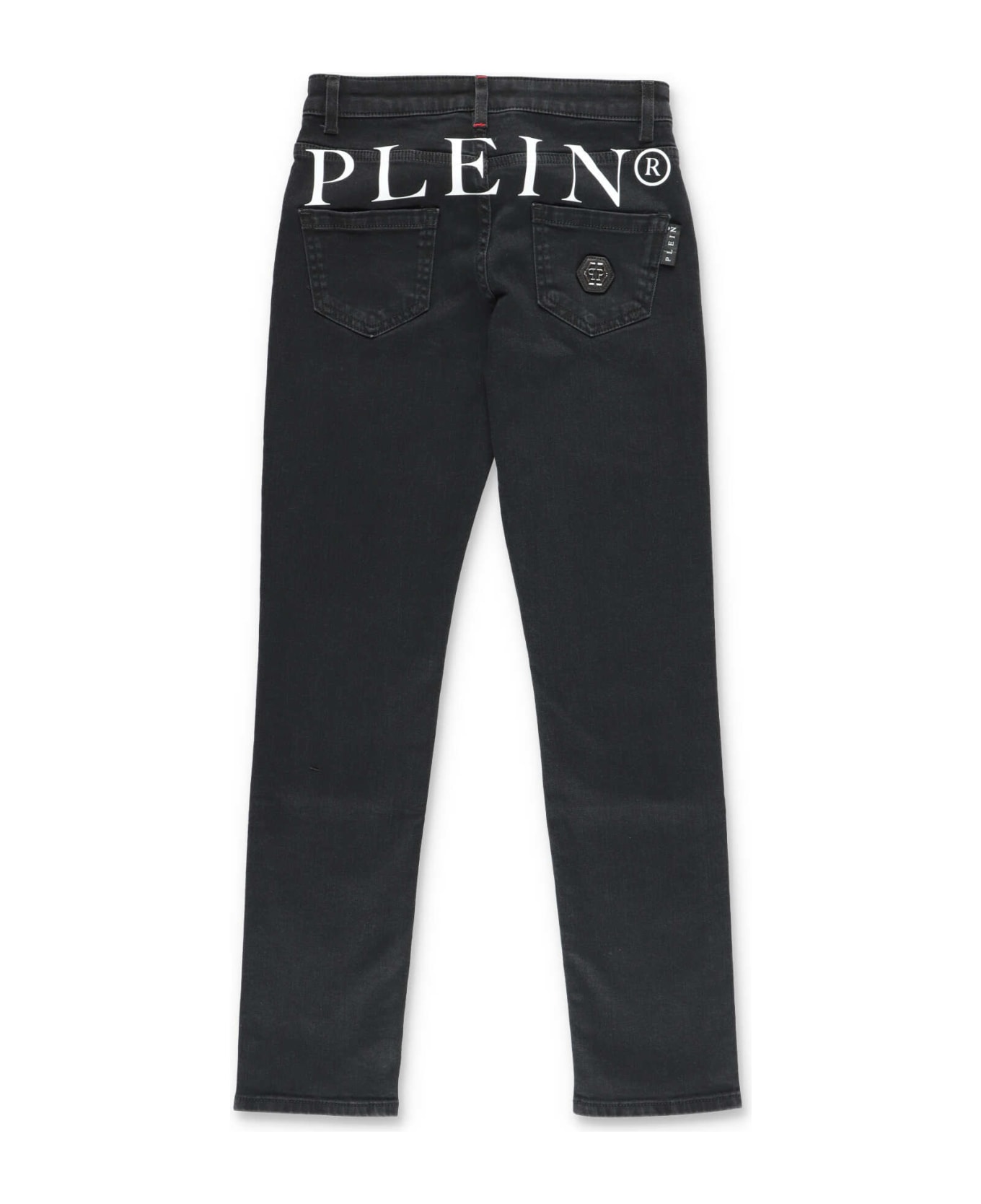 Philipp Plein Junior Jeans Nero In Denim Di Cotone Stretch - Deep Black