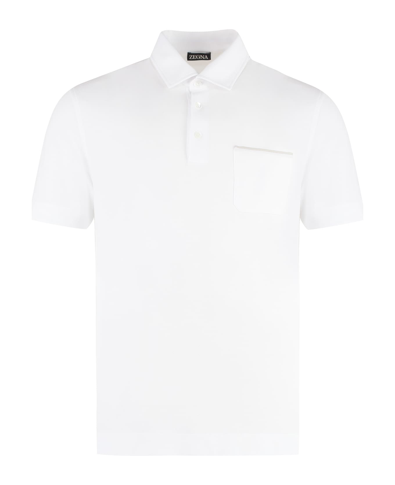 Zegna Short Sleeve Cotton Pique Polo Shirt - White