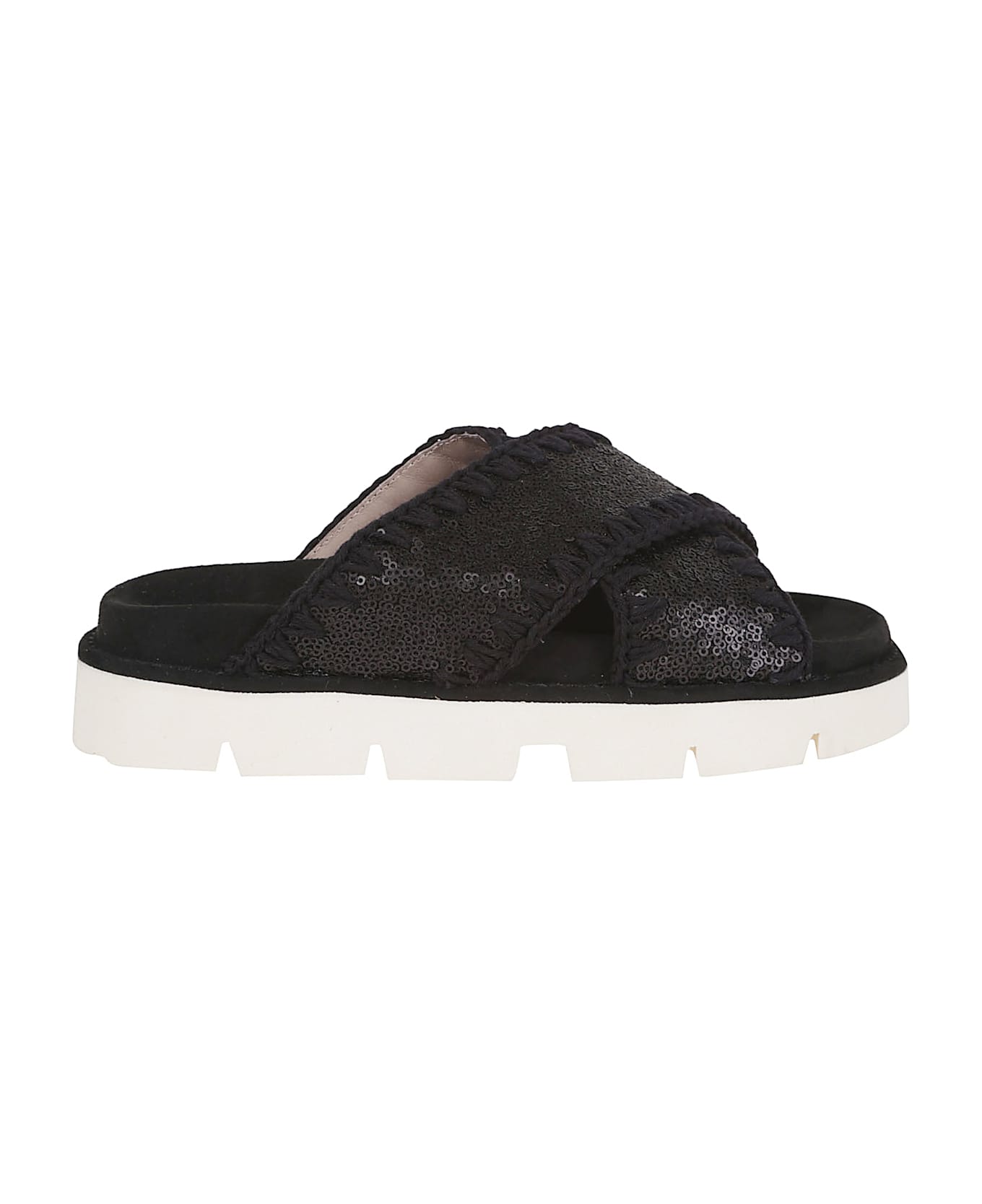 Mou Criss-cross Bio Sandal Sequins - Msqcar Microsequins Carbon Black