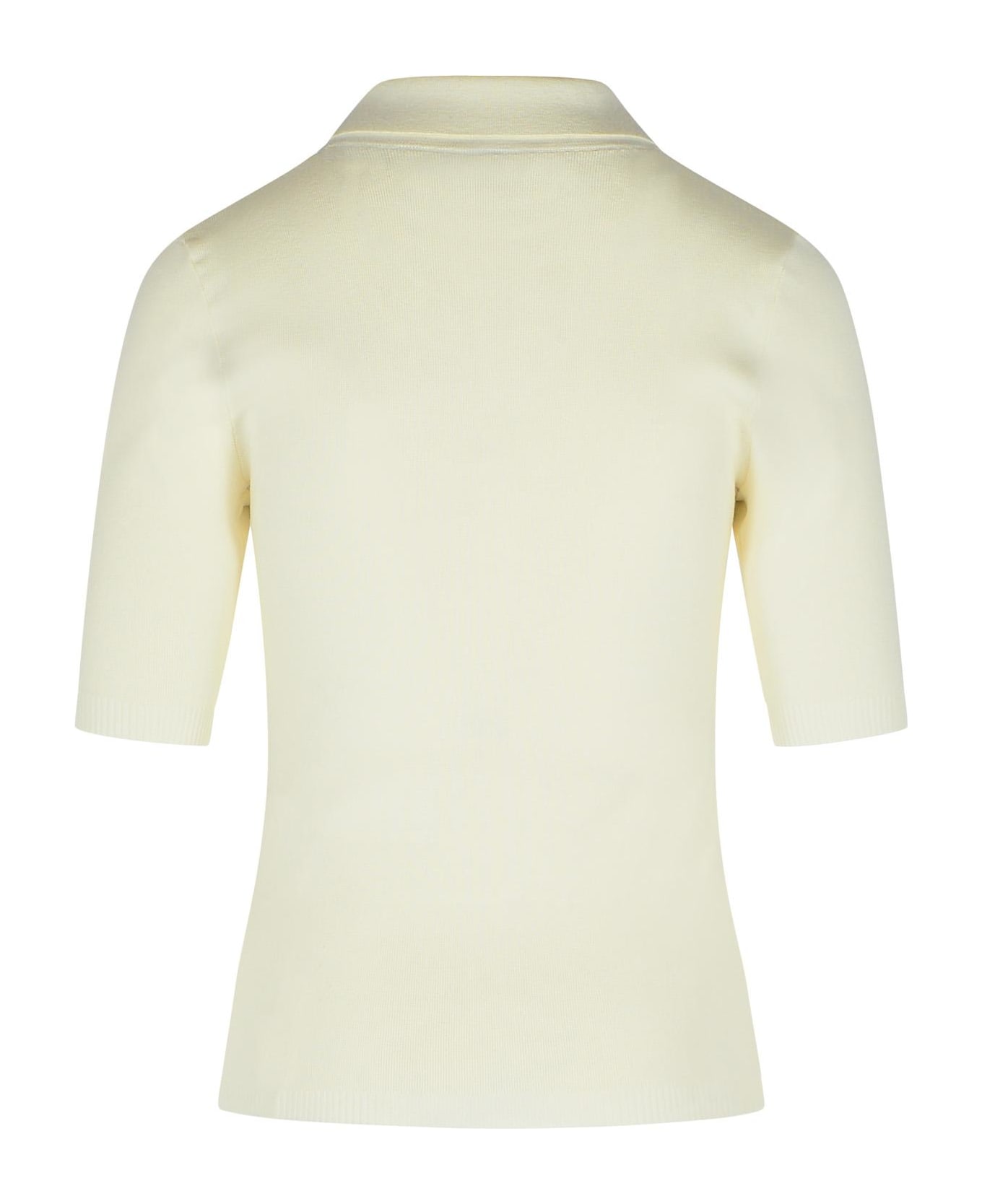 Off-White Cream Viscose Blend Polo Shirt - Cream